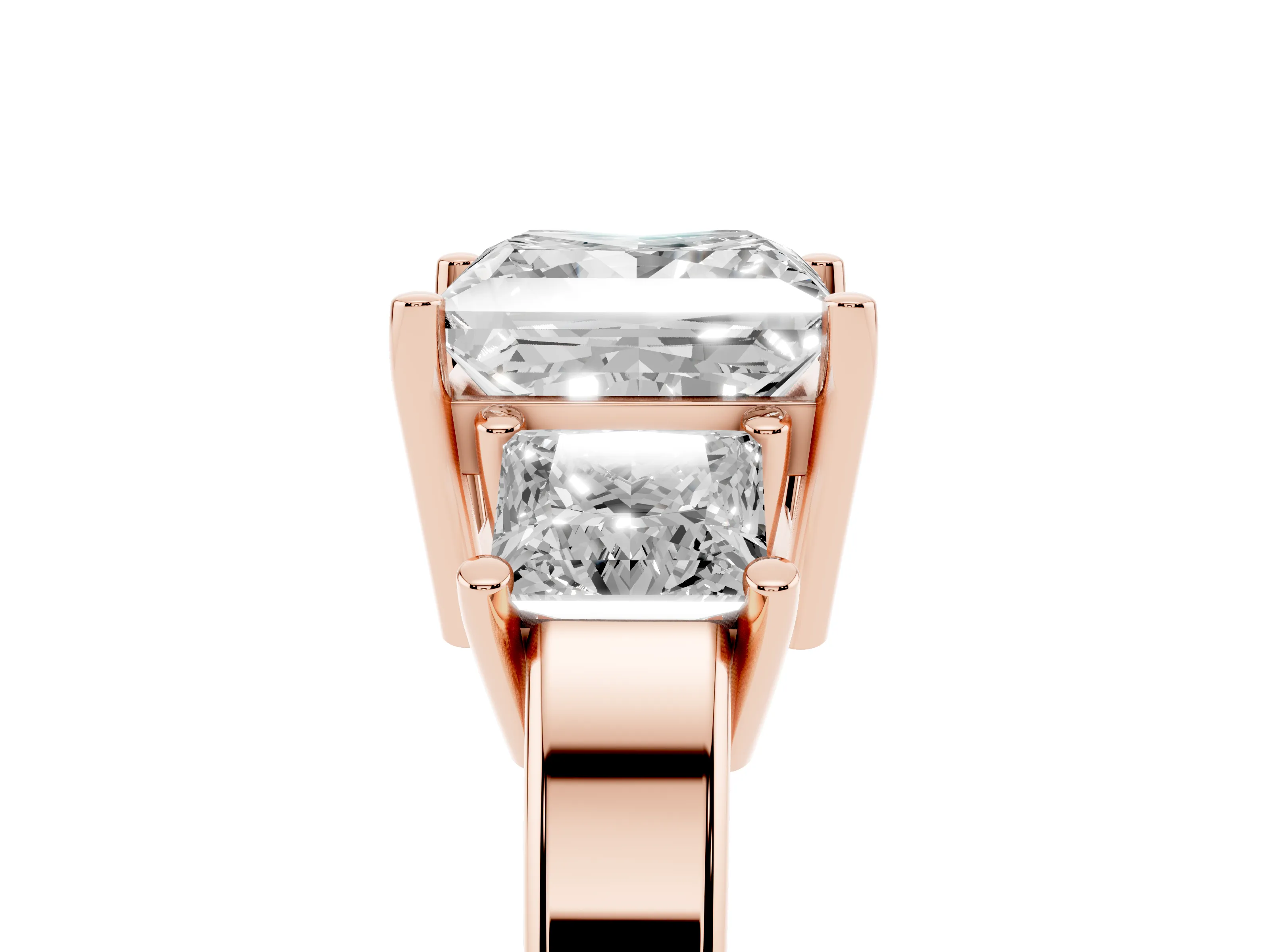 Three-Stone Princess Cut Diamond Solitaire Ring Set in Rose gold with Prong Setting