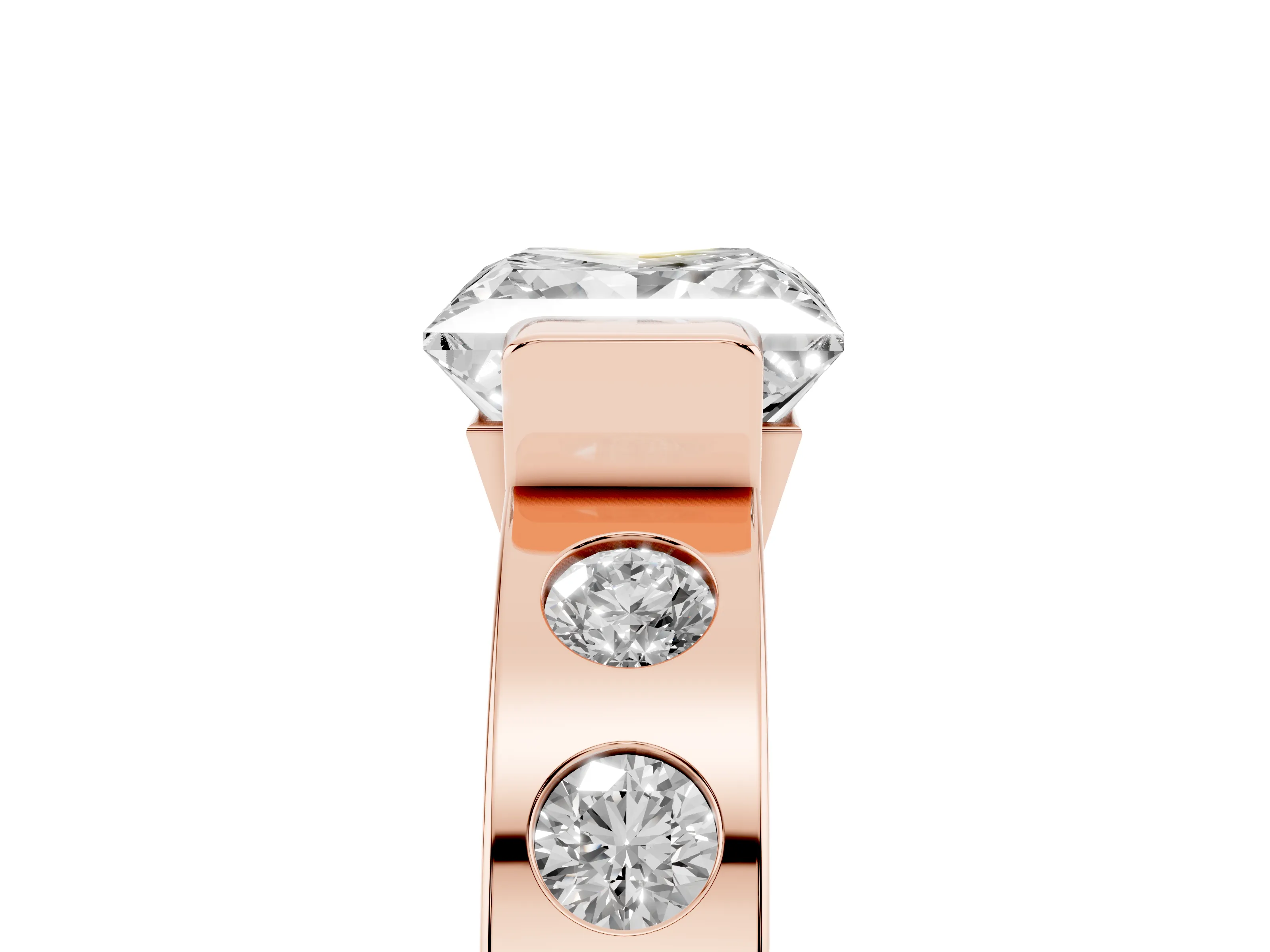 Princess Cut Diamond Channel-Set Band Ring Set in Rose gold with Bezel Prong Setting