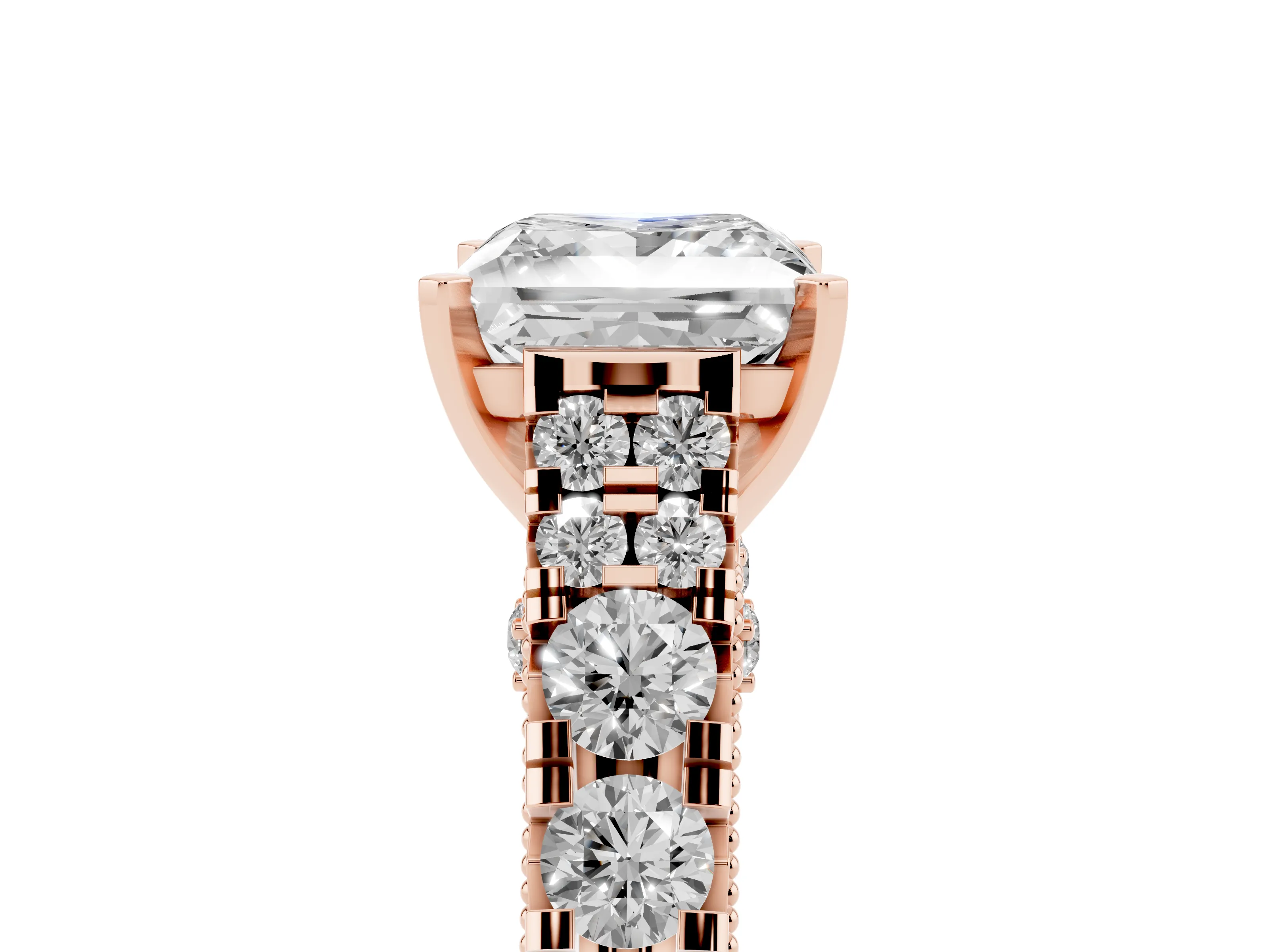 Princess Cut Diamond Classic Solitaire Ring Set in Rose gold with Pavé Band and Prong Setting