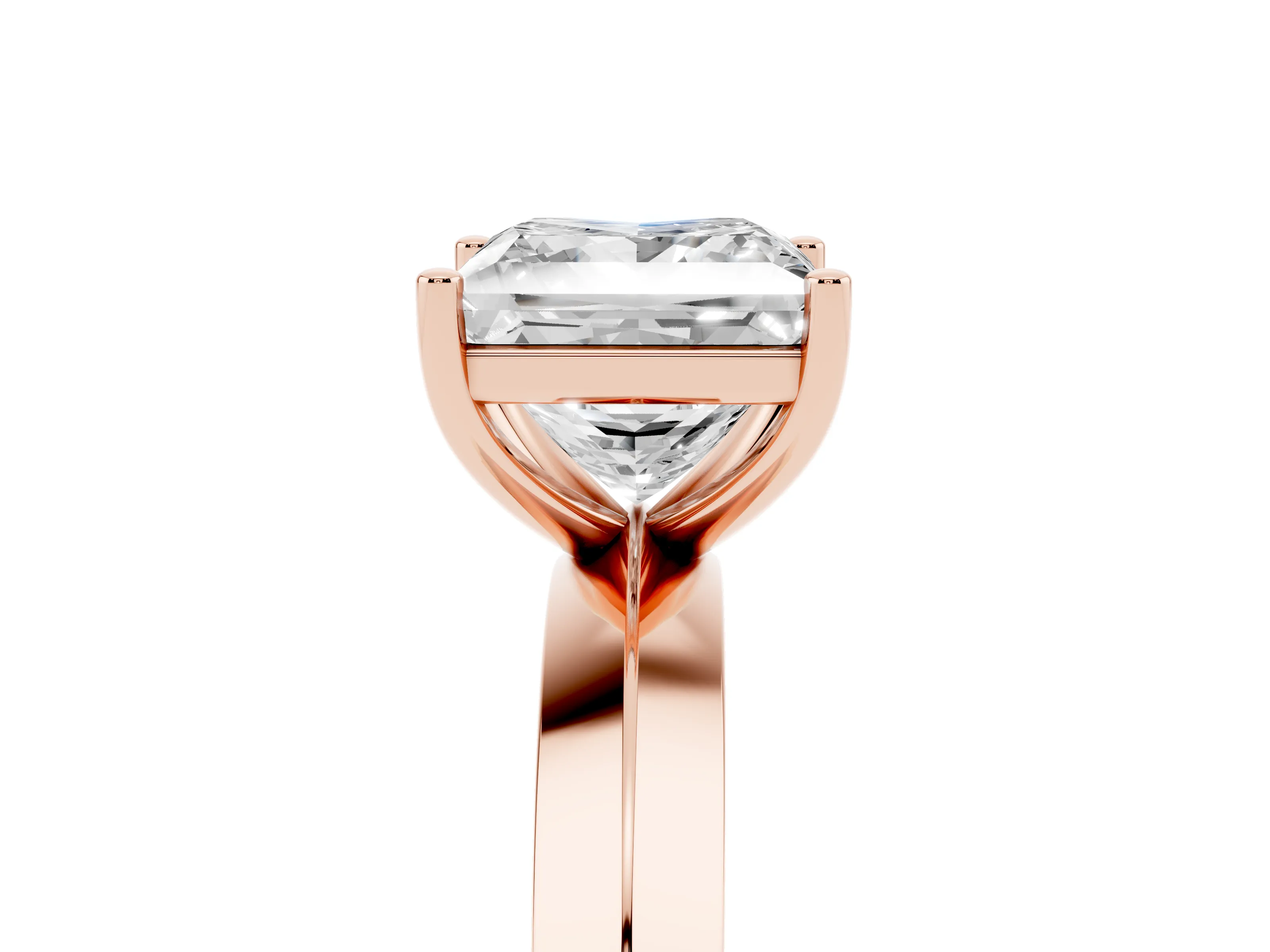 Princess Cut Diamond Solitaire Engagement Ring Set in Rose gold with Flat Band and Prong Setting