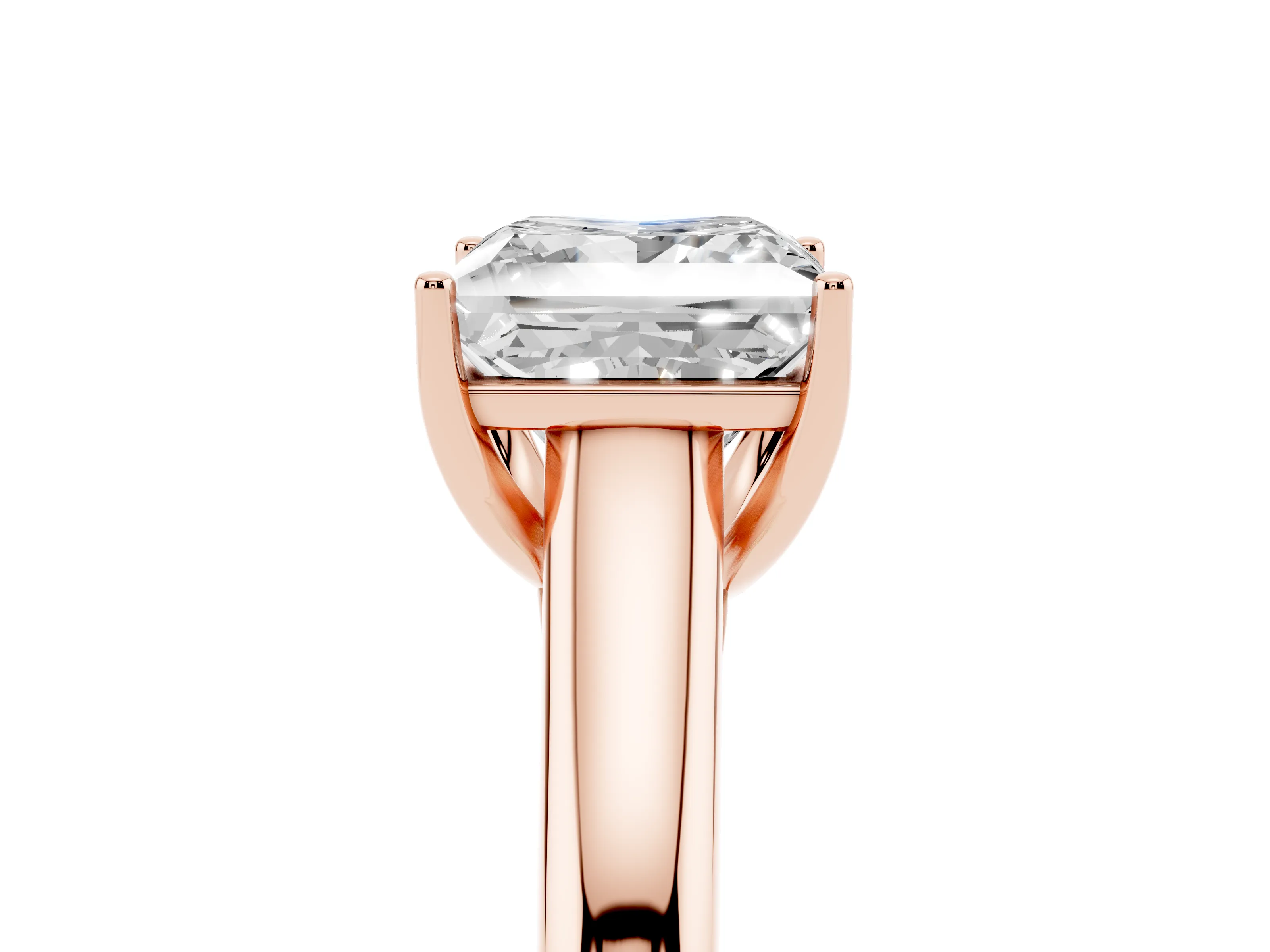 Princess Cut Diamond Solitaire Engagement Ring Set in Rose gold with Subtly Tapered Band and Prong Setting