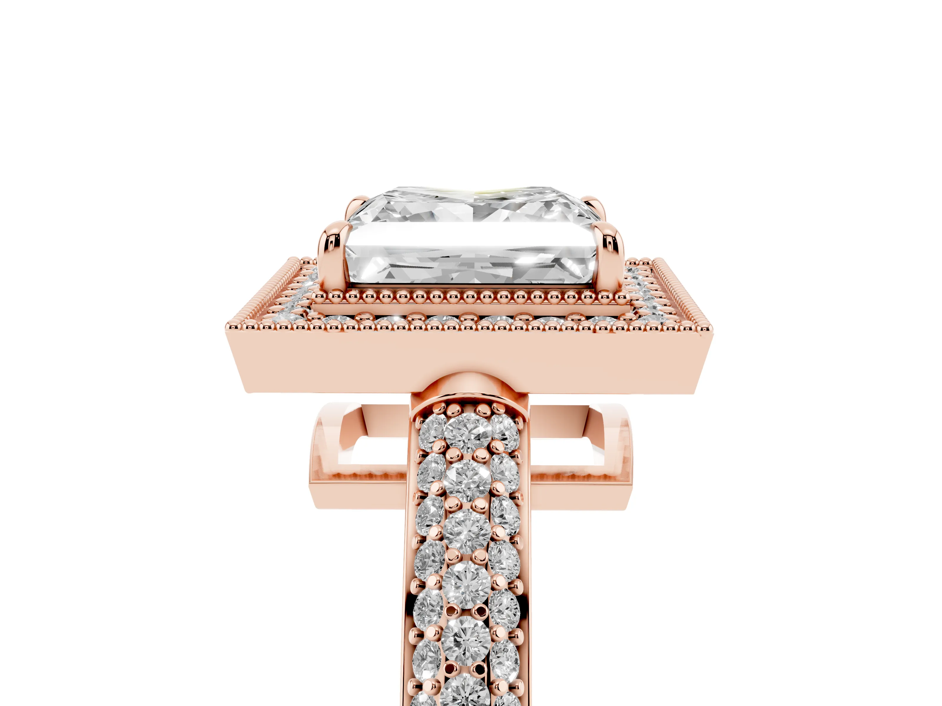 Princess Cut Diamond Halo Pavé Band Set in Rose gold with Prong Setting