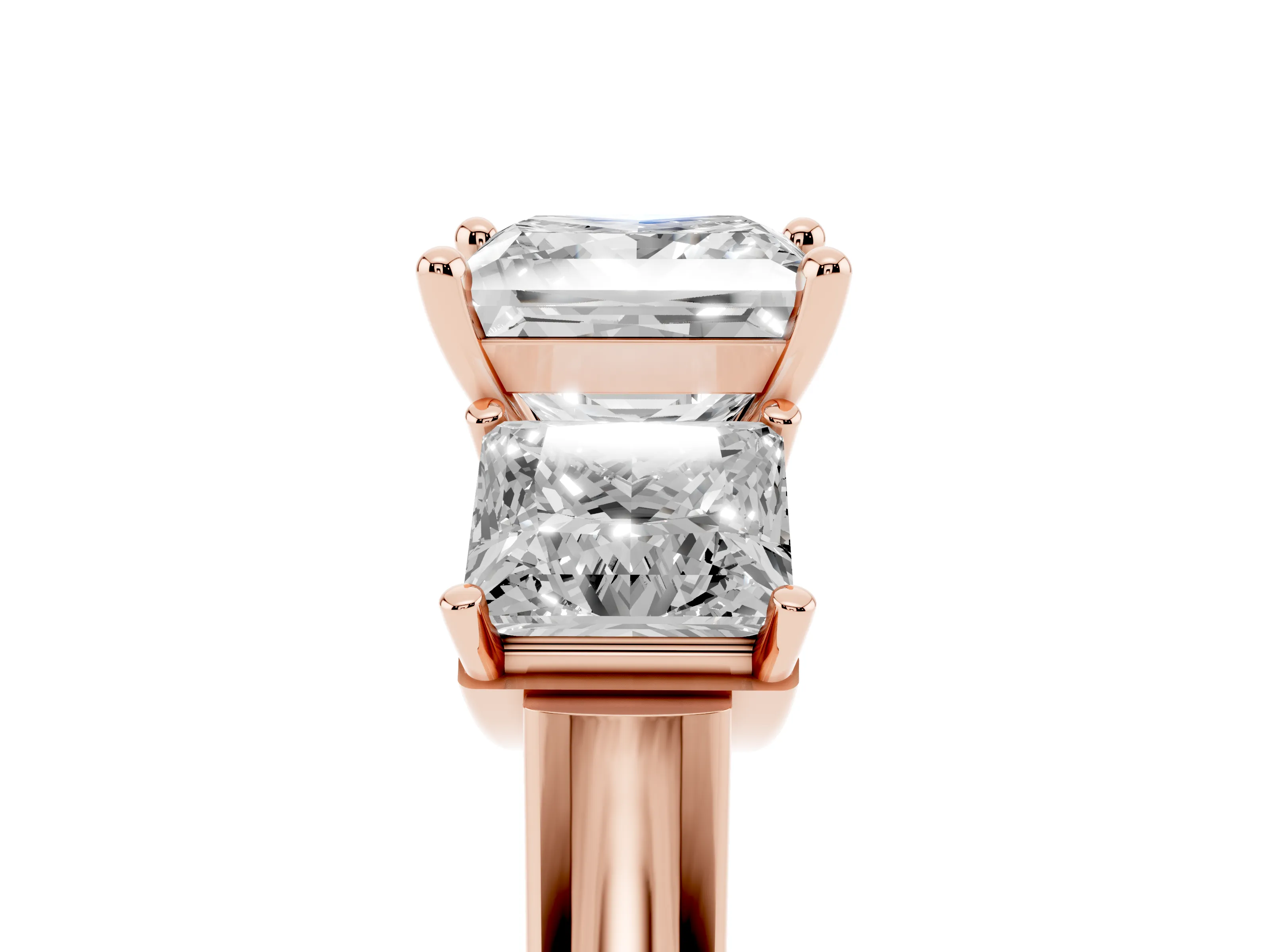 Princess Cut Diamond Three-Stone Trellis Ring Set in Rose gold with Comfort Fit Band