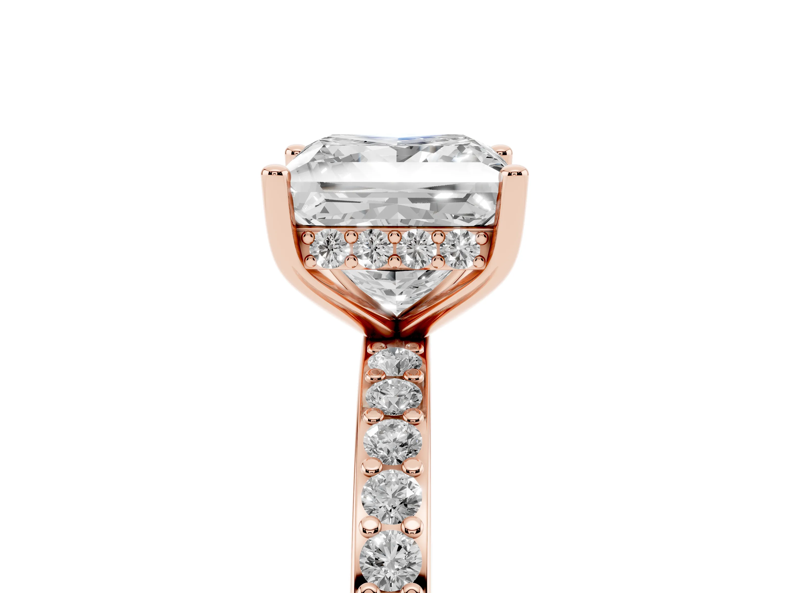 Princess Cut Diamond Pavé Band Ring Set in Rose gold with Prong-Set Center Stone