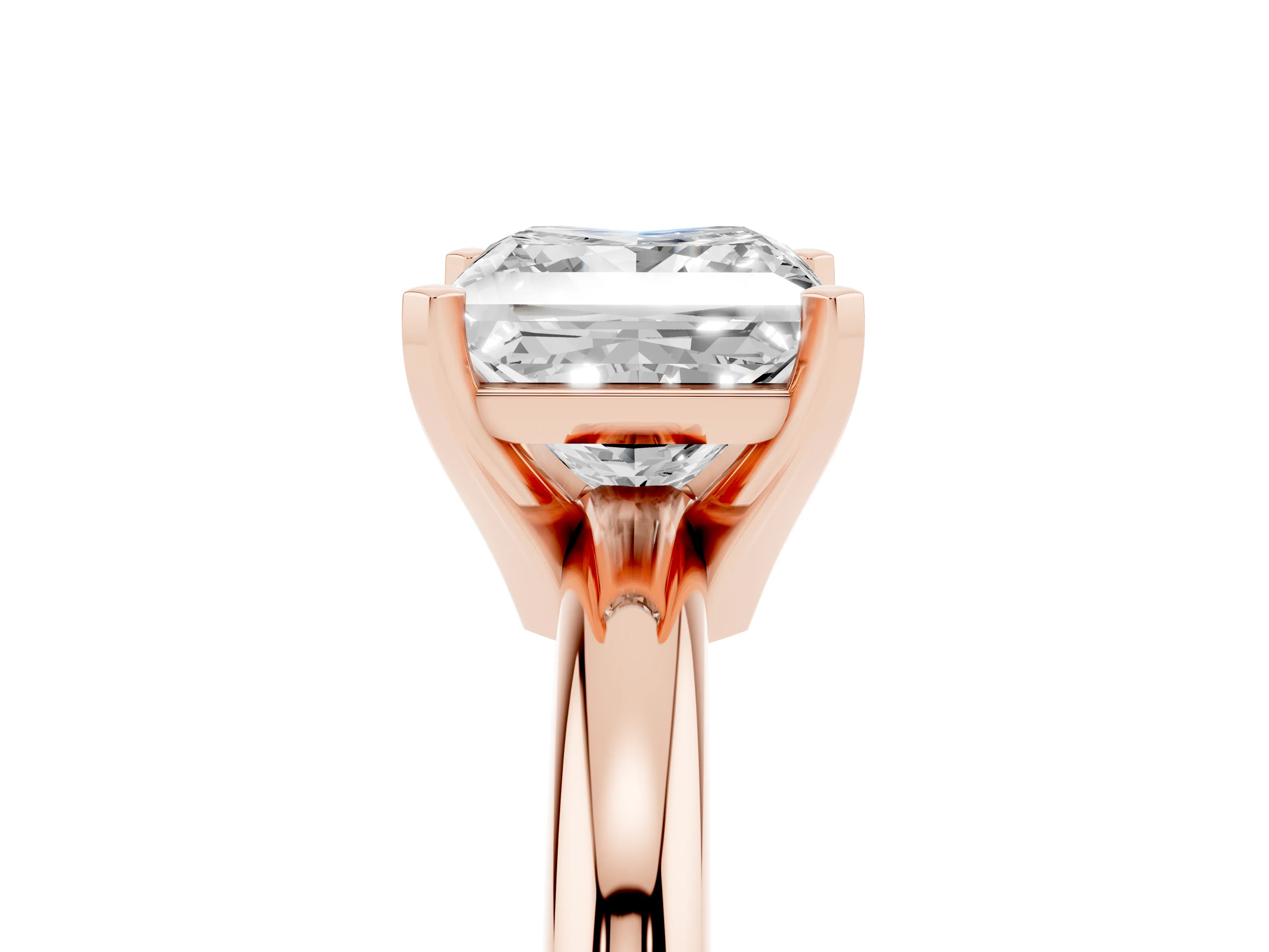 Princess Cut Diamond Solitaire Engagement Ring Set in Rose gold with Round Band and Prong Setting