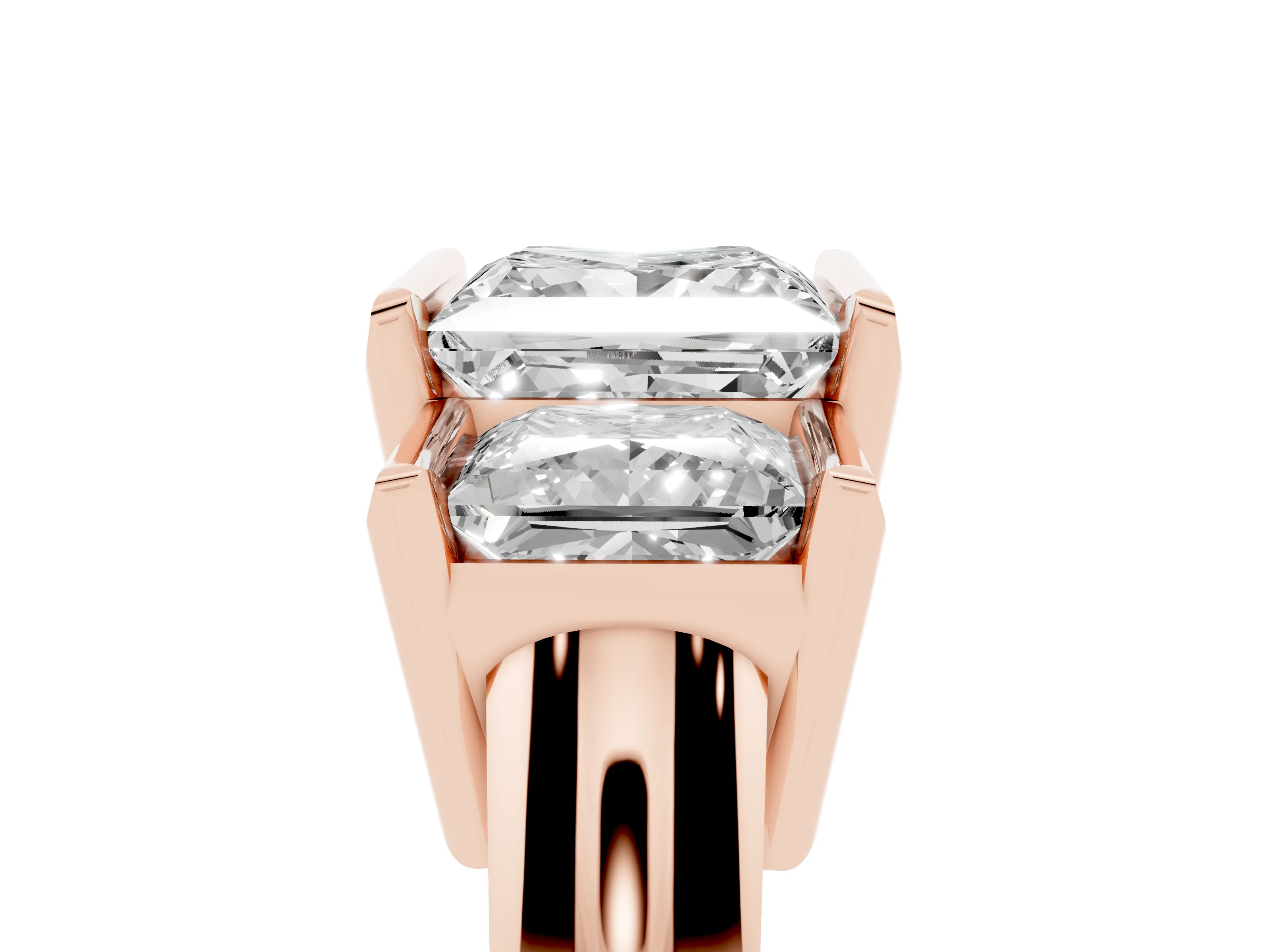 Princess Cut Diamond Three-Stone Channel Set Ring Set in Rose gold with Smooth Polished Band
