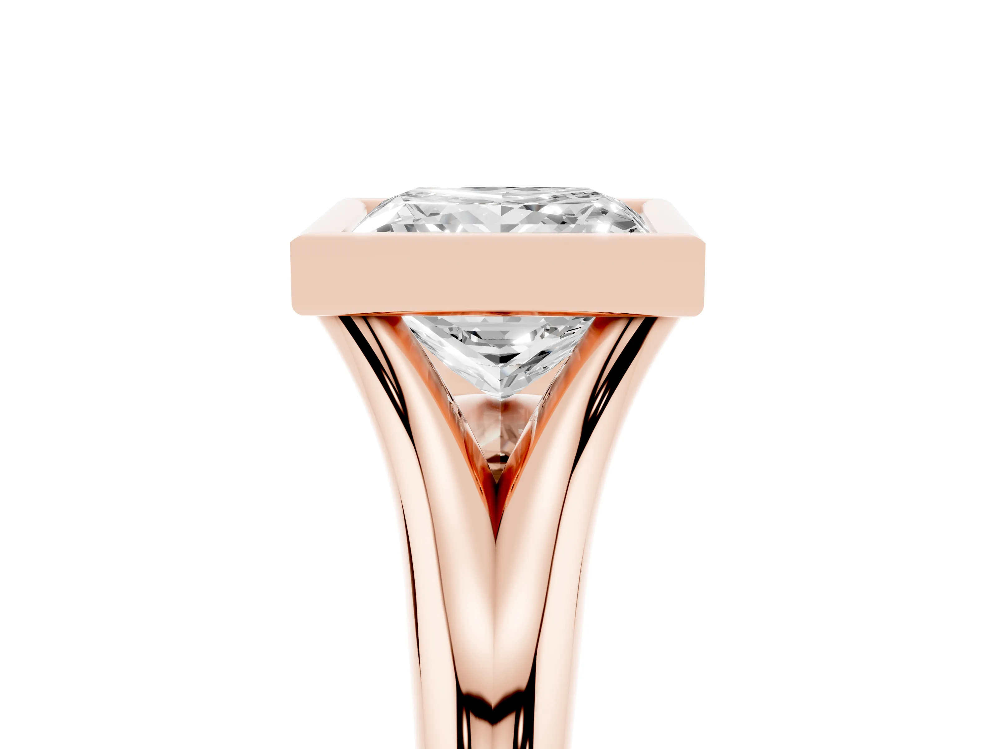 Bezel Set Princess Cut Diamond Solitaire Ring Set in Rose gold with Smooth Band