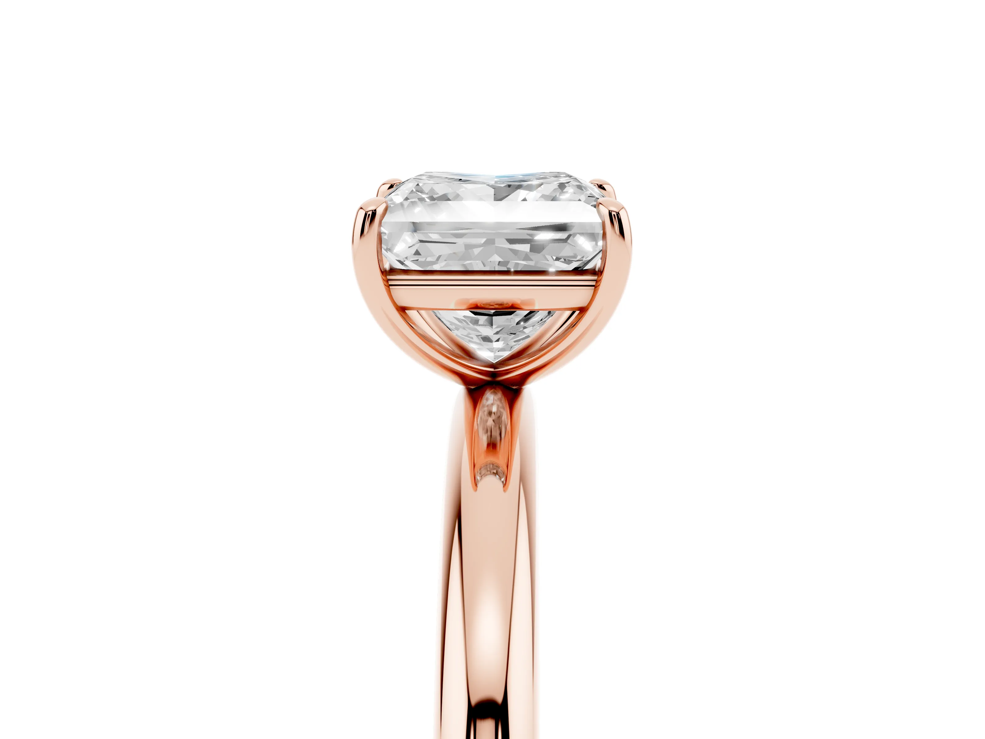 Princess Cut Diamond Solitaire Ring Set in Rose gold with Prong Setting on a Polished Plain Band