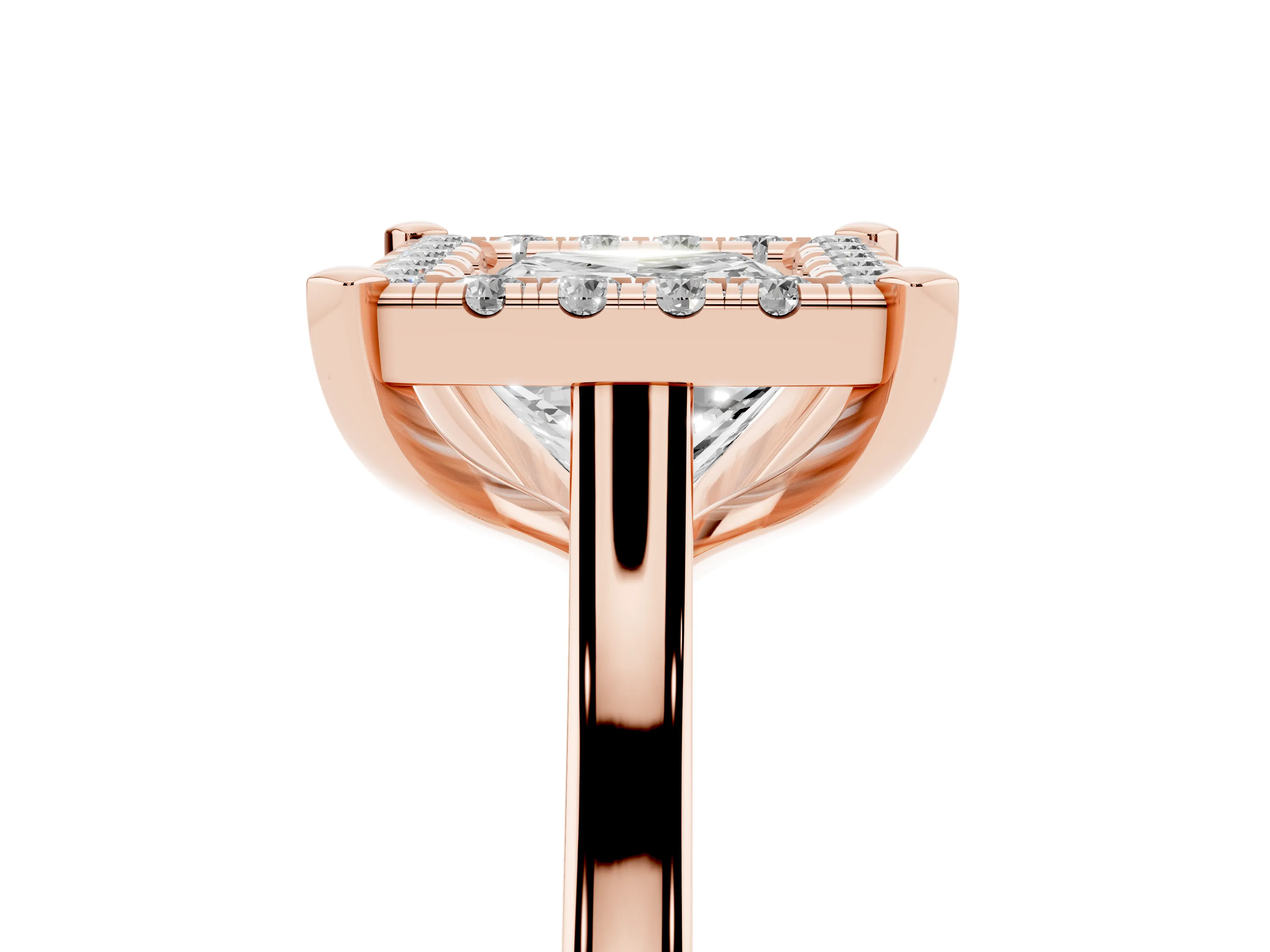 Princess Cut Diamond Cluster Halo Solitaire Ring Set in Rose gold with Prong Setting