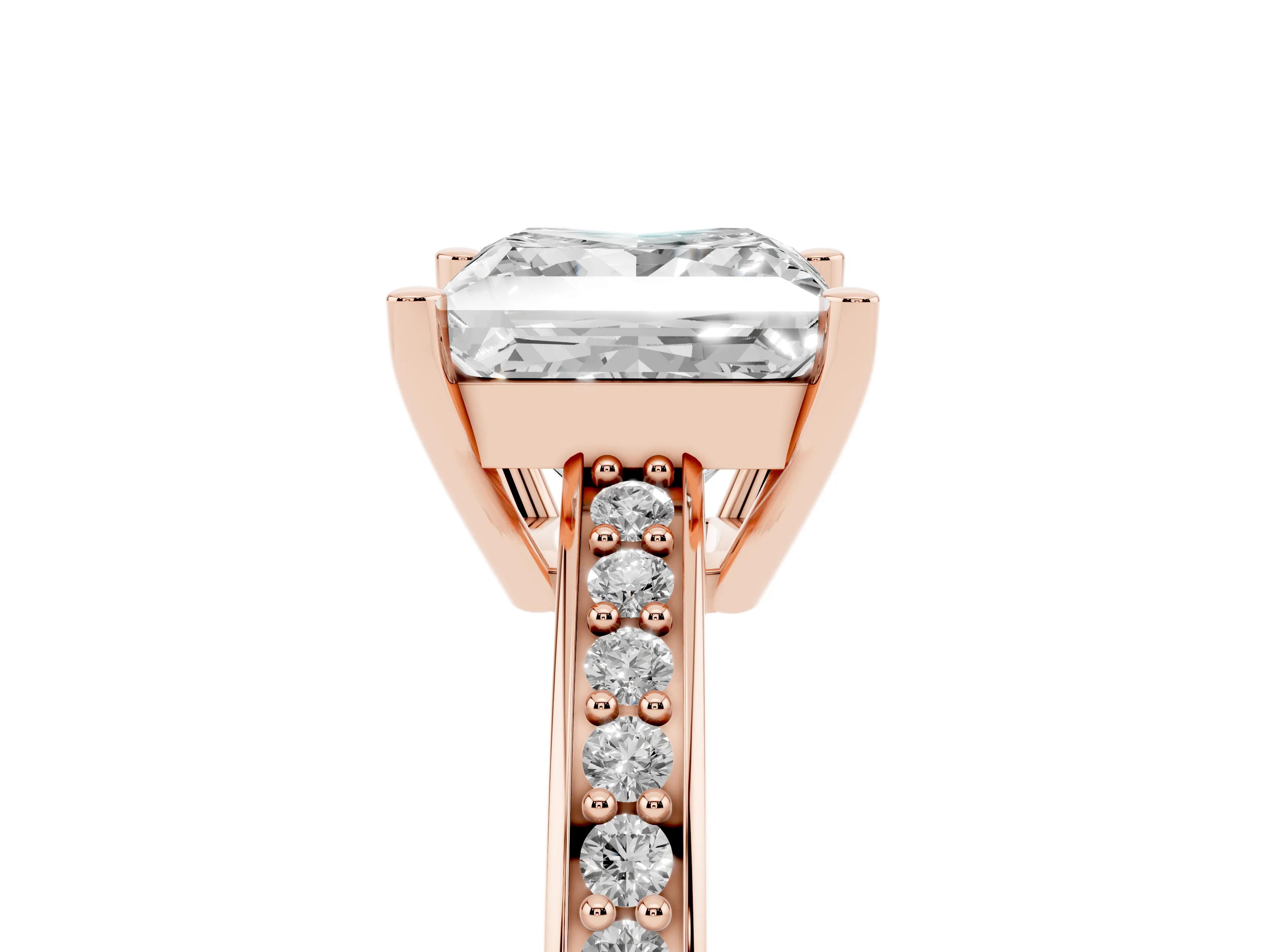 Princess Cut Diamond Pavé Band Prong Set Solitaire Ring Set in Rose gold