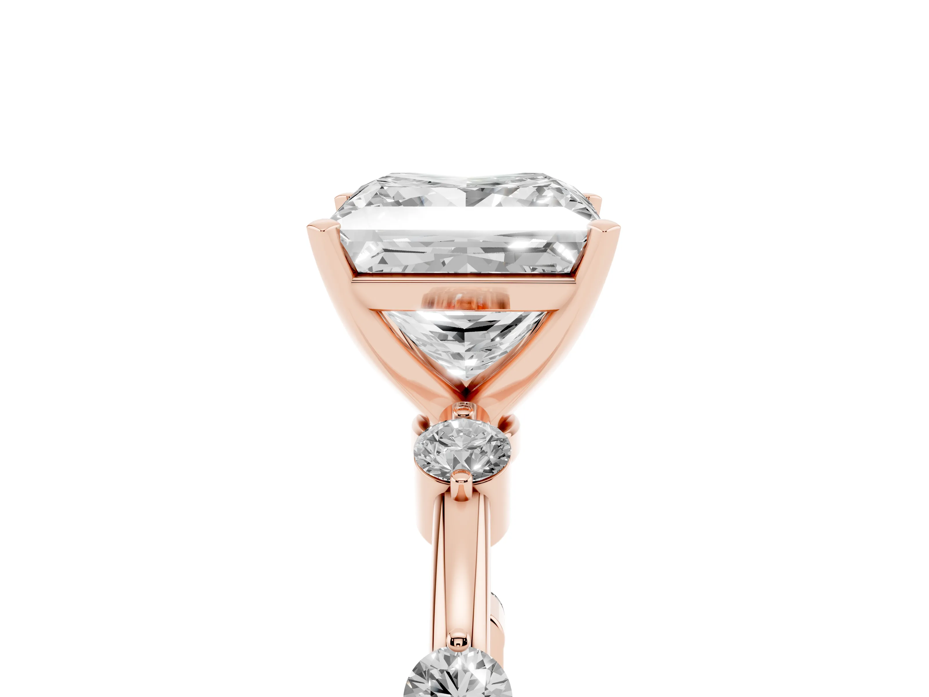 Princess Cut Diamond Solitaire Ring Set in Rose gold with Bezel Set Side Stones and Prong Setting