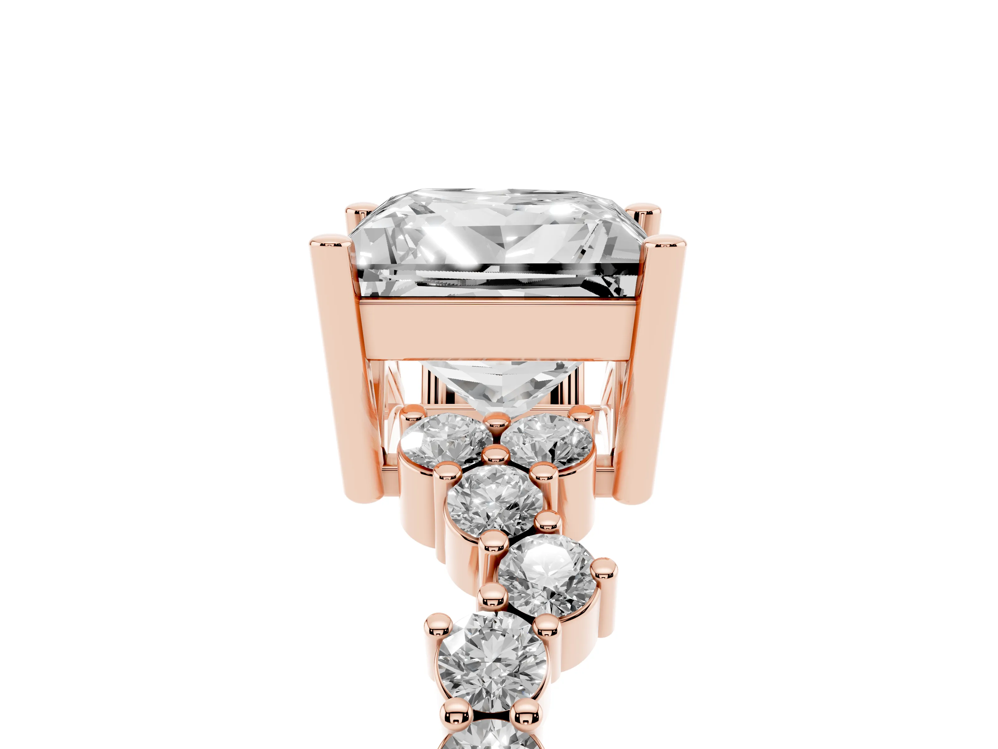 Princess Cut Diamond Ring Set in Rose gold with Scattered Round Accents