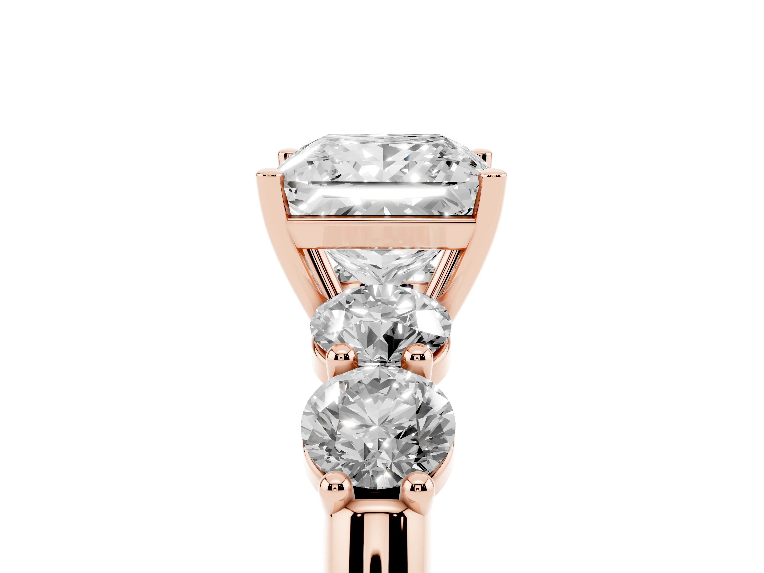 Princess Cut Diamond Five-Stone Prong Set Ring Set in Rose gold with Classic Band