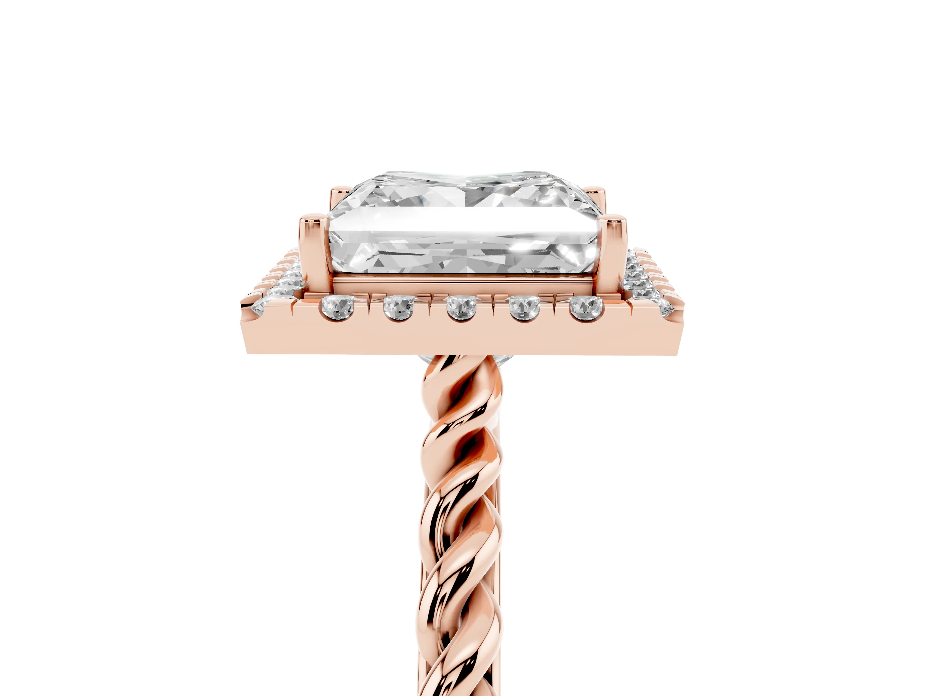 Princess Cut Diamond Halo Ring Set in Rose gold with Plain Twisted Band