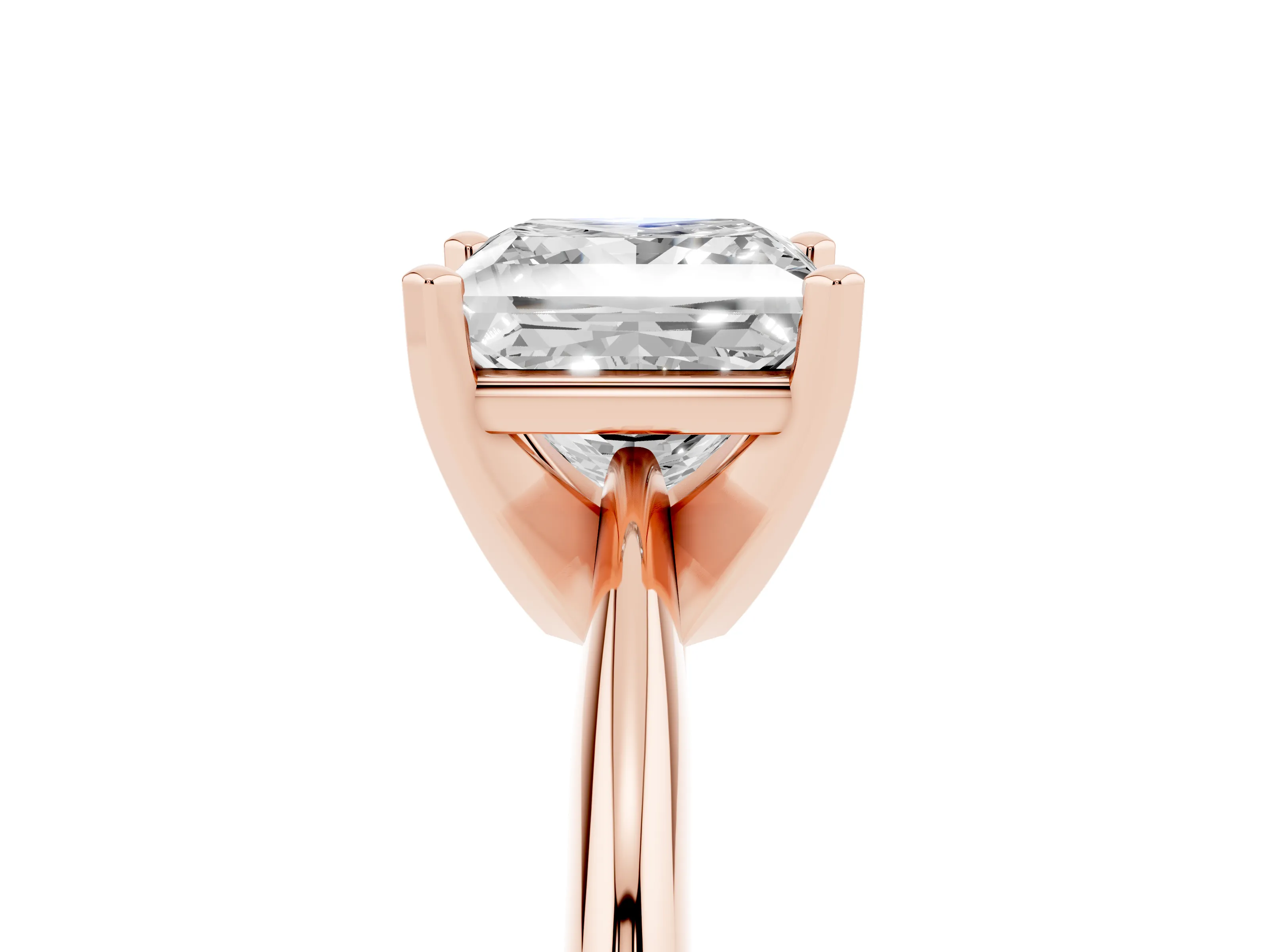 Princess Cut Diamond Solitaire Ring Set in Rose gold with Prong Setting on a Plain Round Band