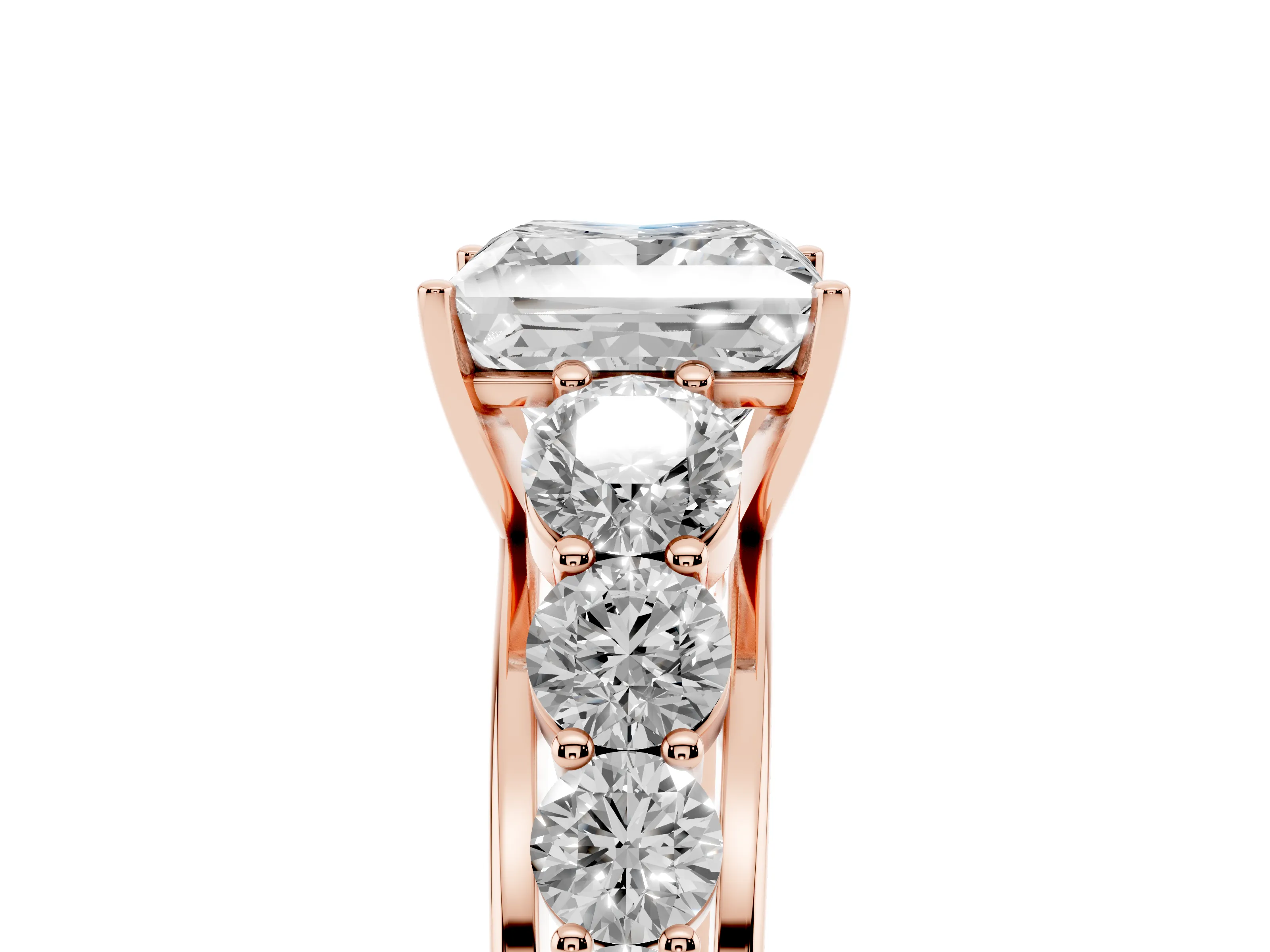 Princess Cut Diamond Solitaire Ring Set in Rose gold with Pavé-Set Band and Prong Setting