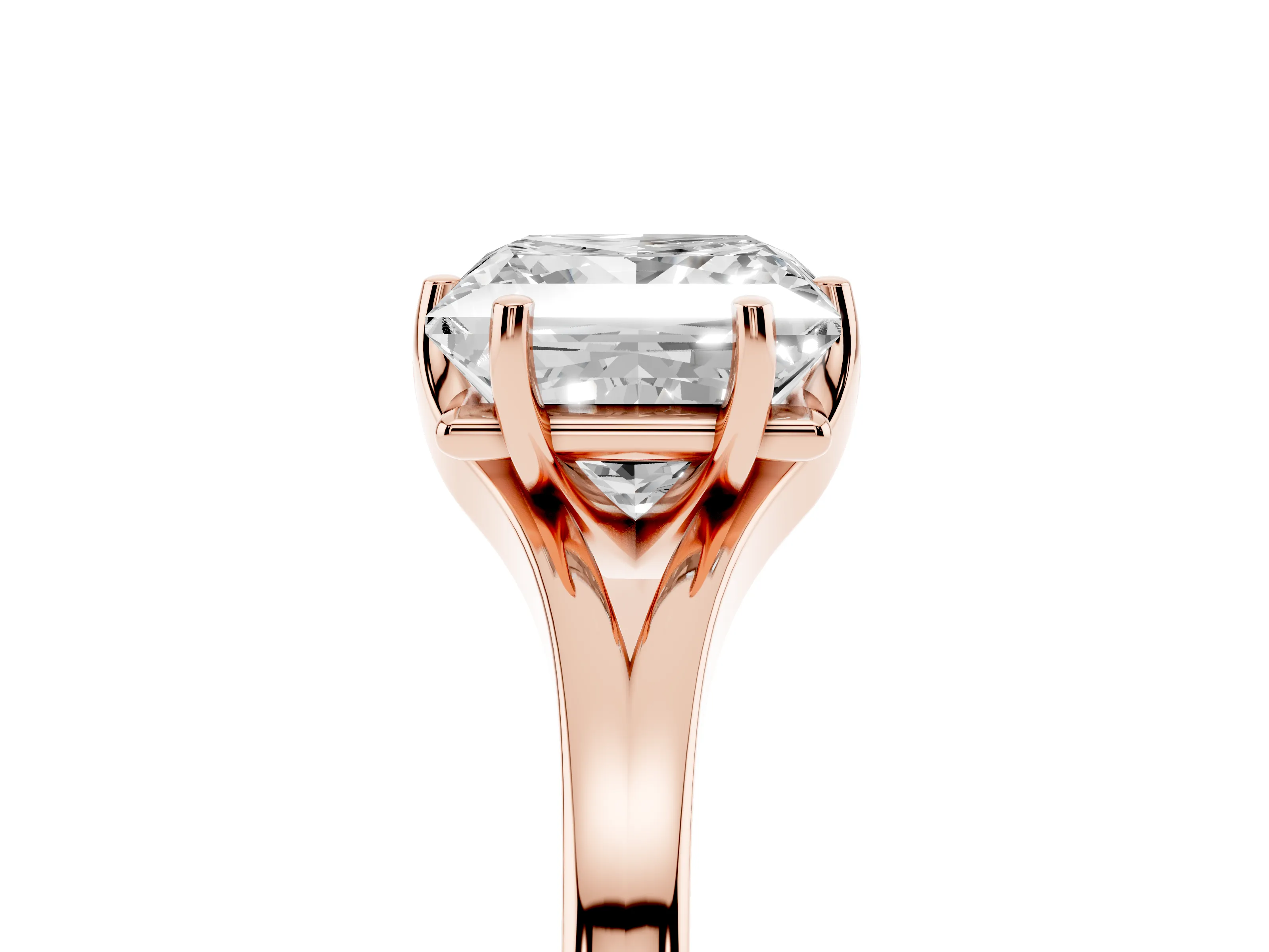 Princess Cut Diamond Solitaire Ring Set in Rose gold with Polished Tapered Band and Prong Setting