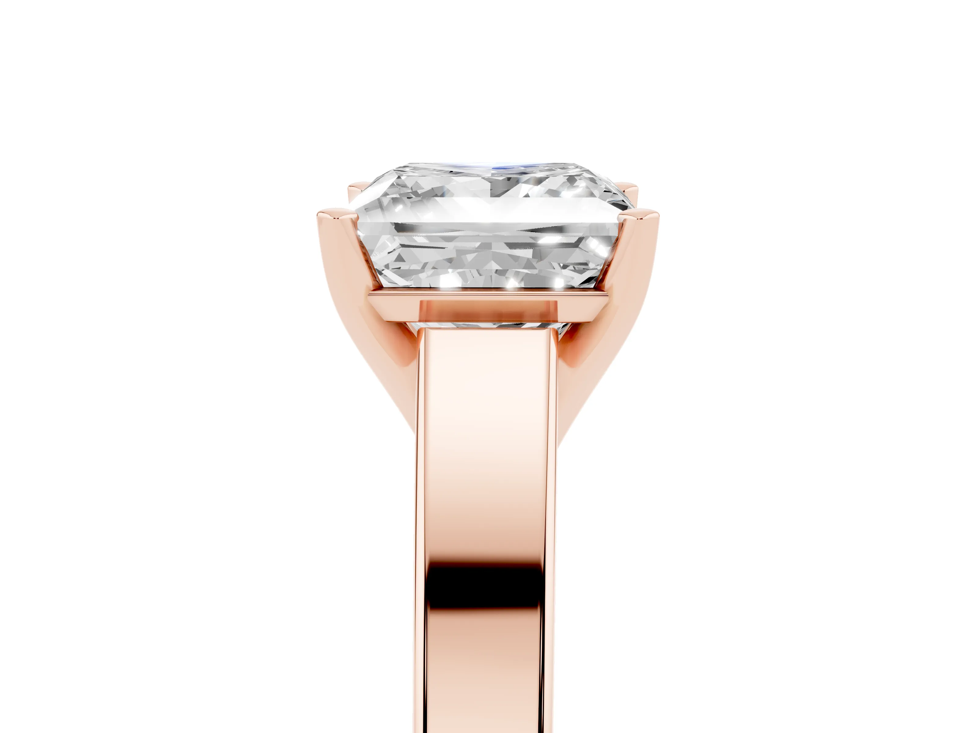 Princess Cut Diamond Solitaire Engagement Ring Set in Rose gold with Prong Setting and Tapered Band