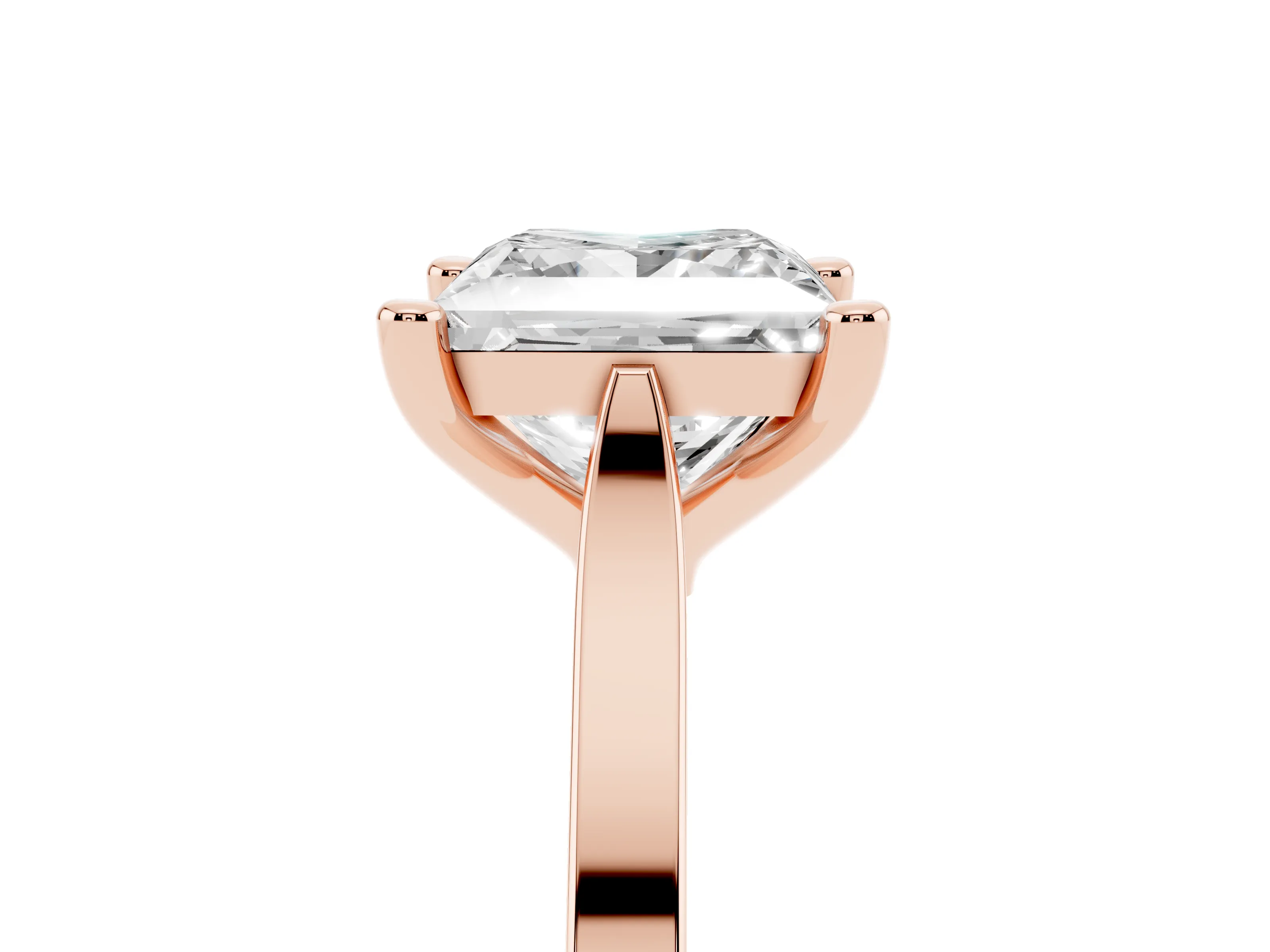 Princess Cut Diamond Solitaire Ring Set in Rose gold with Prong Setting and Tapered Band