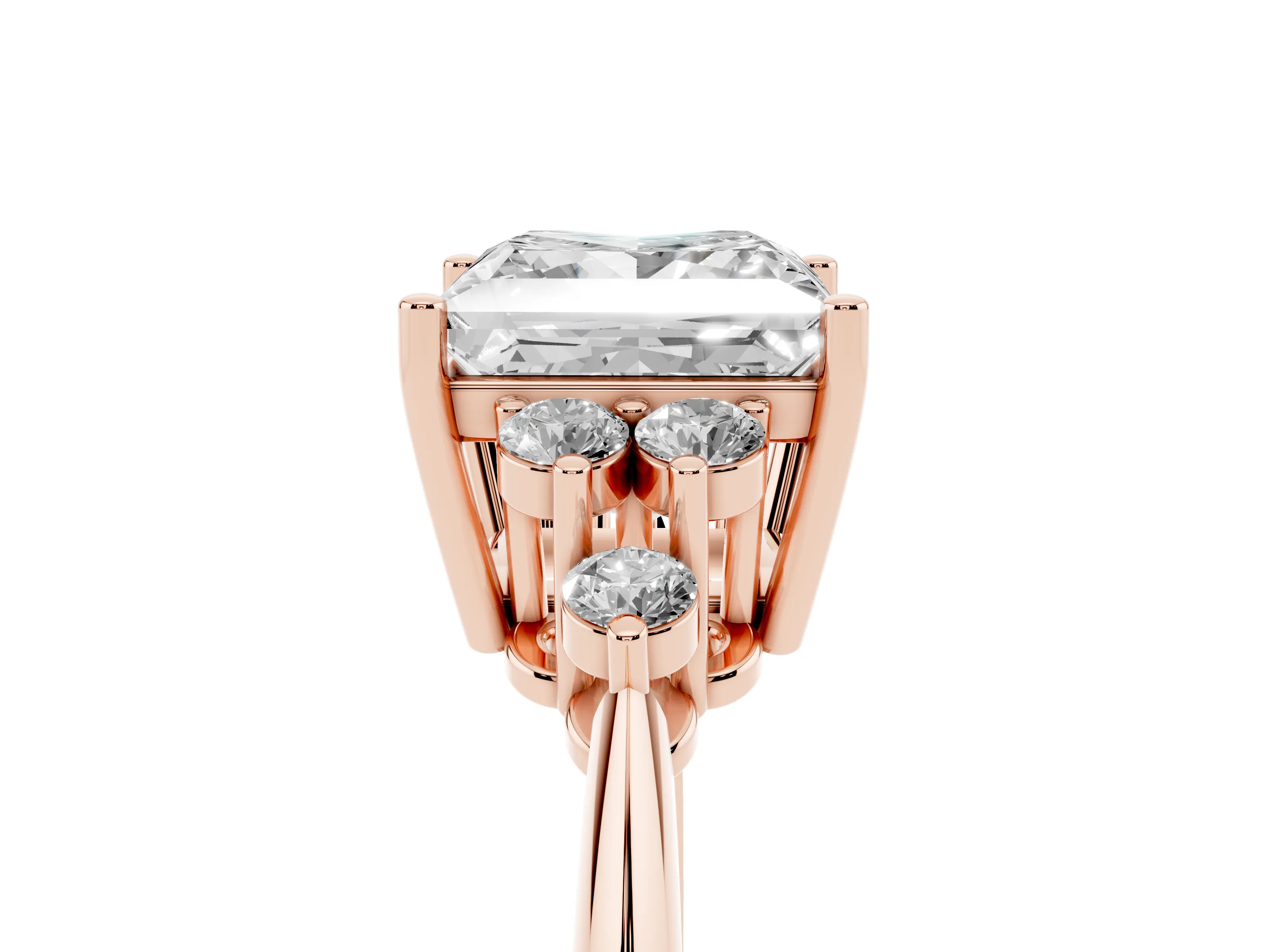 Princess Cut Diamond Cluster Ring Set in Rose gold with Plain Band and Prong Setting