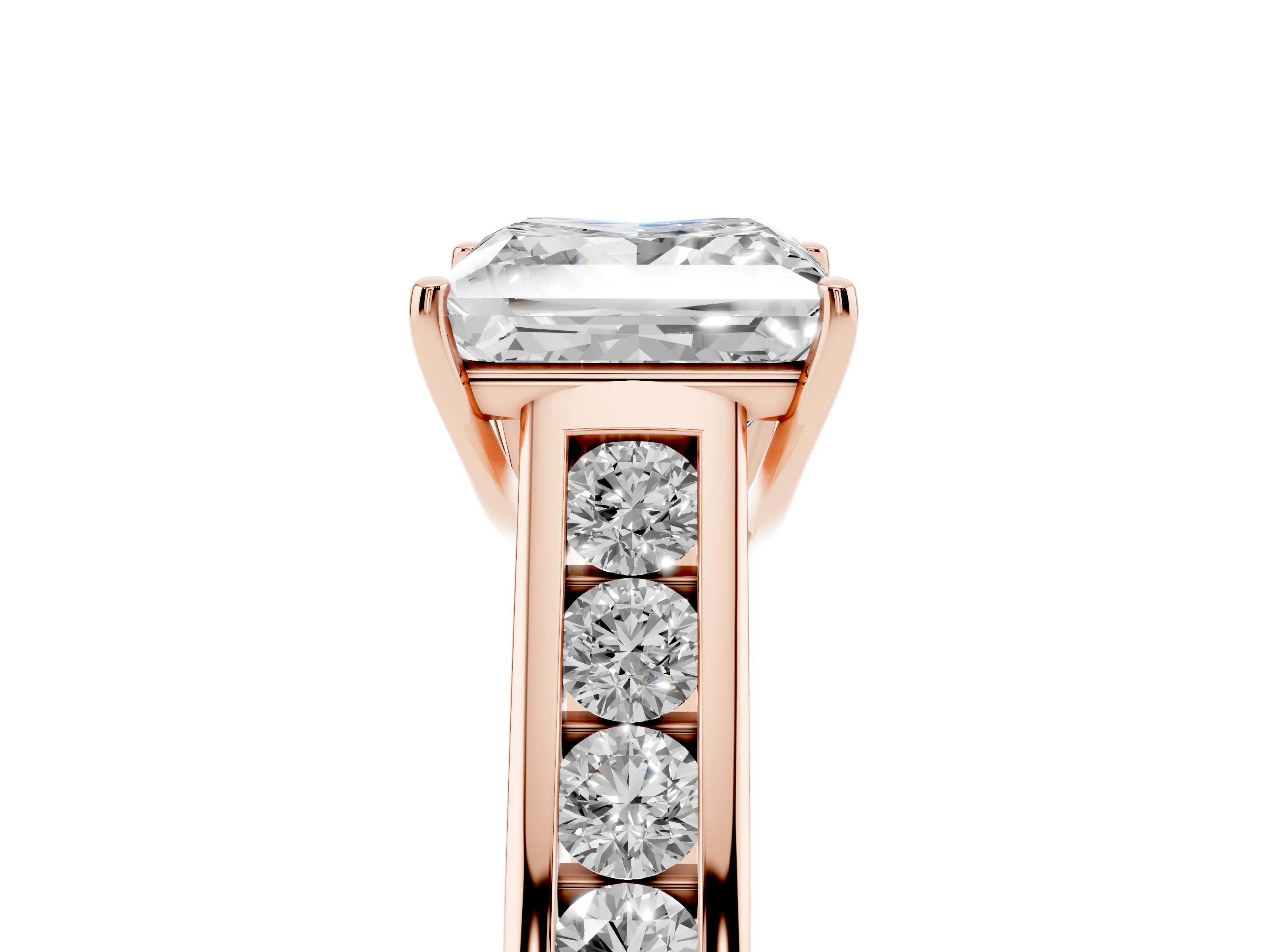 Princess Cut Diamond Solitaire Channel-Set Engagement Ring Set in Rose gold with Prong Setting