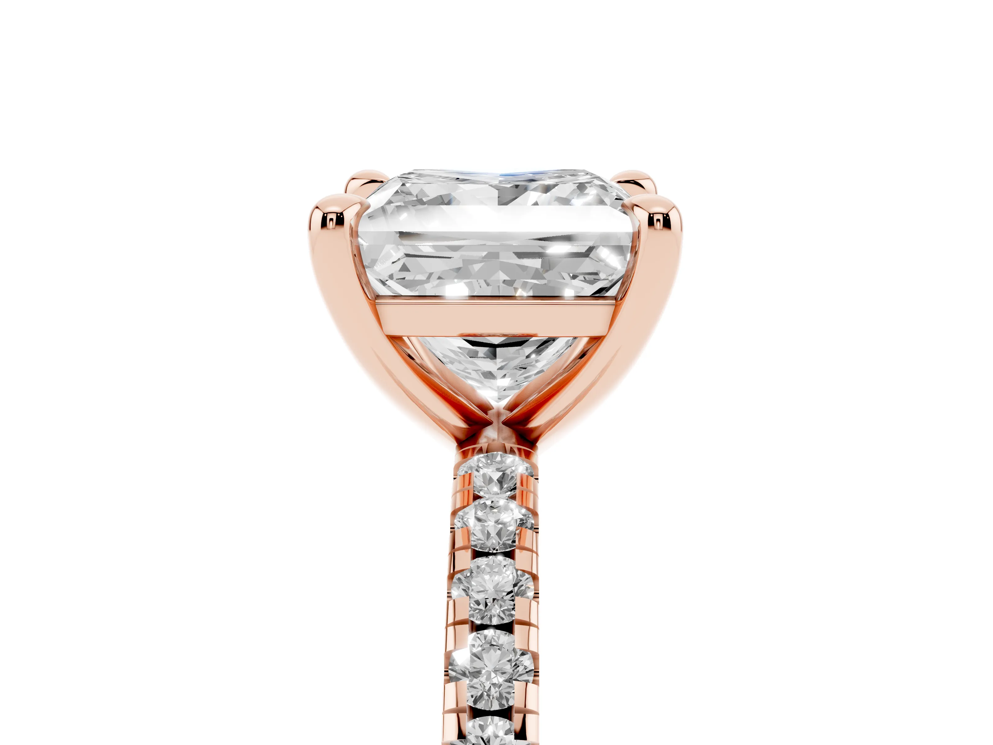 Princess Cut Diamond Brilliant Solitaire Ring Set in Rose gold with Pavé Band and Prong Setting