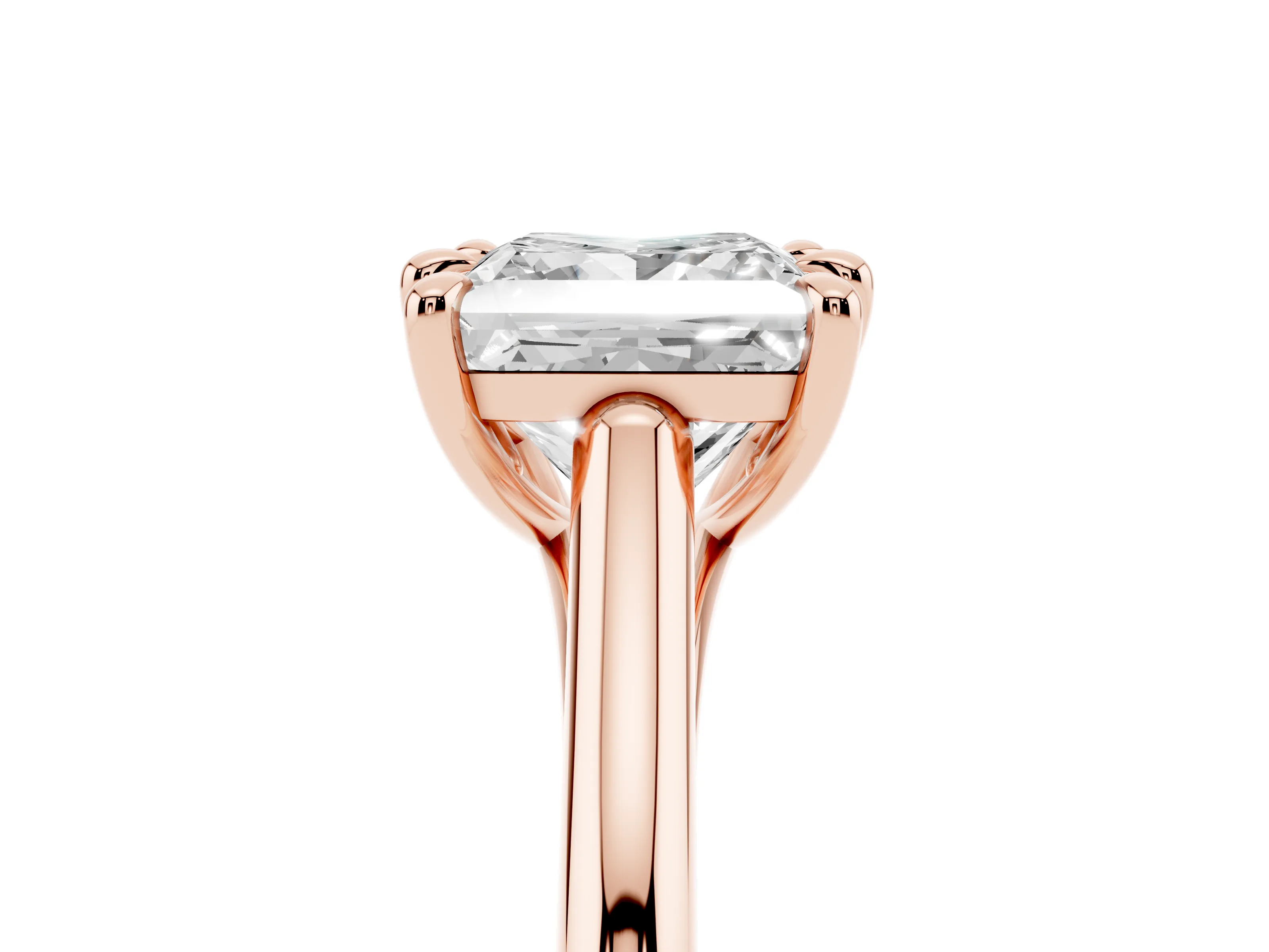 Princess Cut Diamond Solitaire Engagement Ring Set in Rose gold with Prong Setting and Plain Classic Band