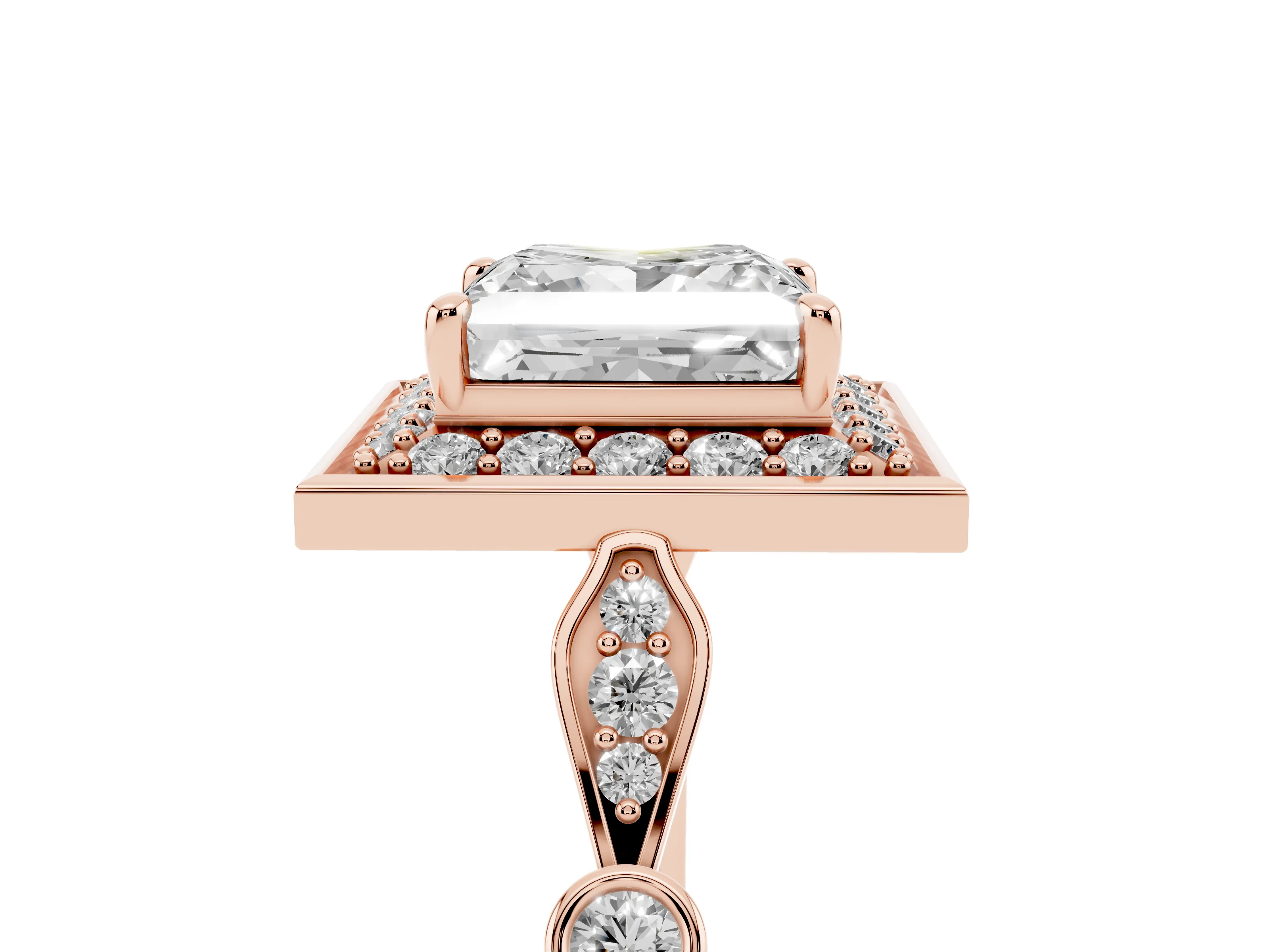 Princess Cut Diamond Halo Engagement Ring Set in Rose gold with Twisted Band and Prong Setting