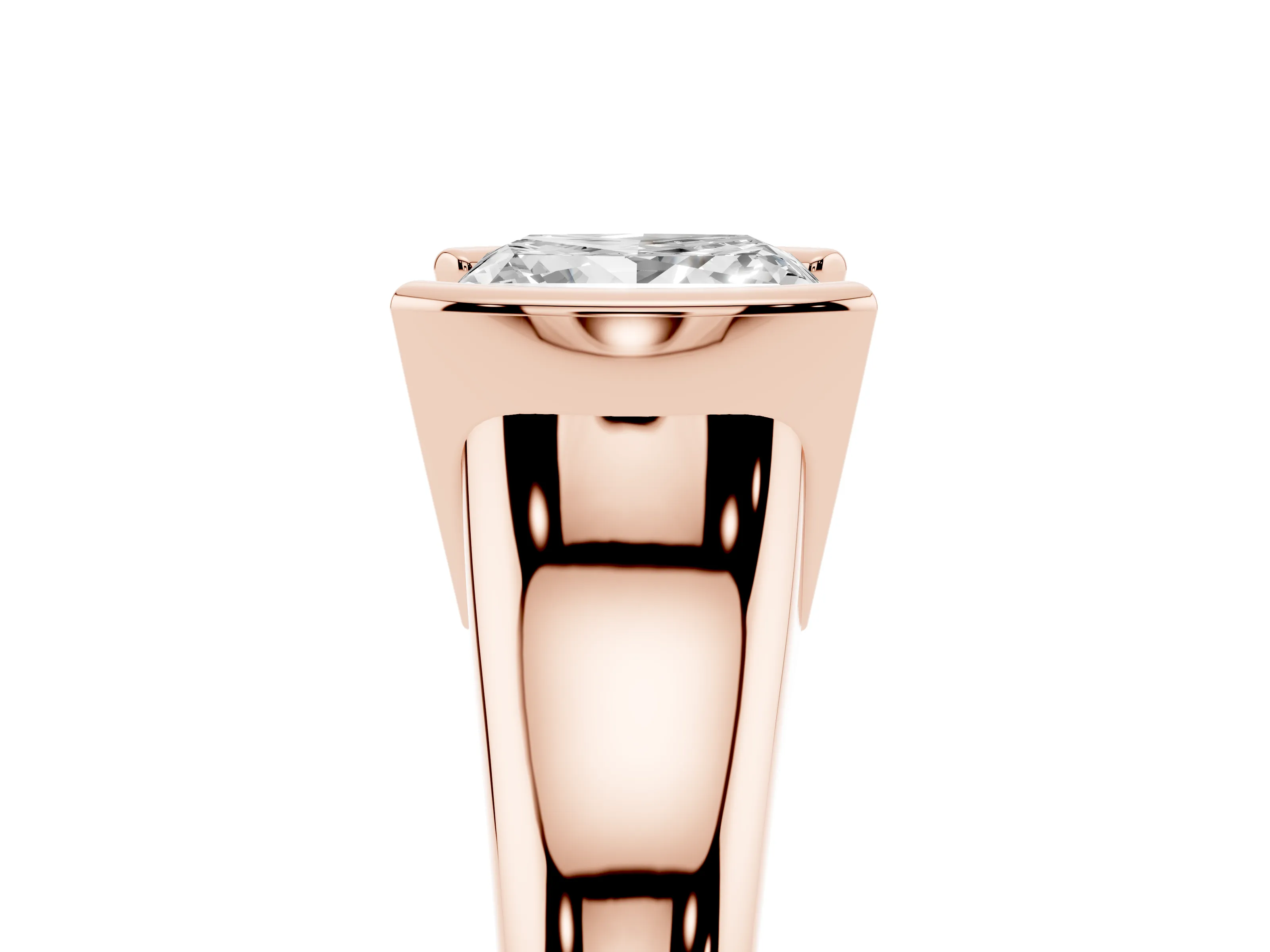 Princess Cut Diamond Solitaire Tension Set Ring Set in Rose gold with Split Shank Band