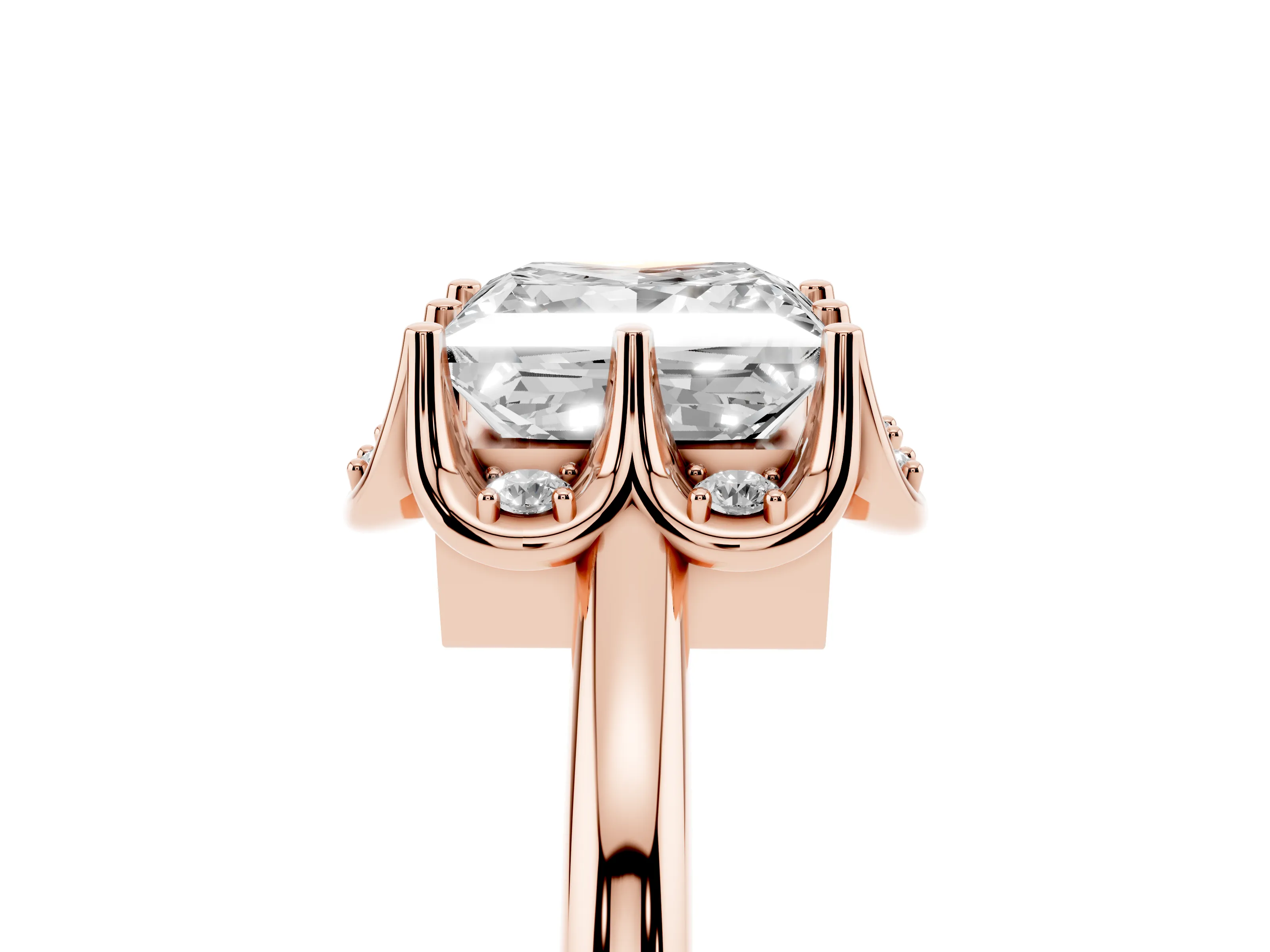 Princess Cut Diamond Round Cluster Halo Ring Set in Rose gold with Solitaire Band and Prong Setting