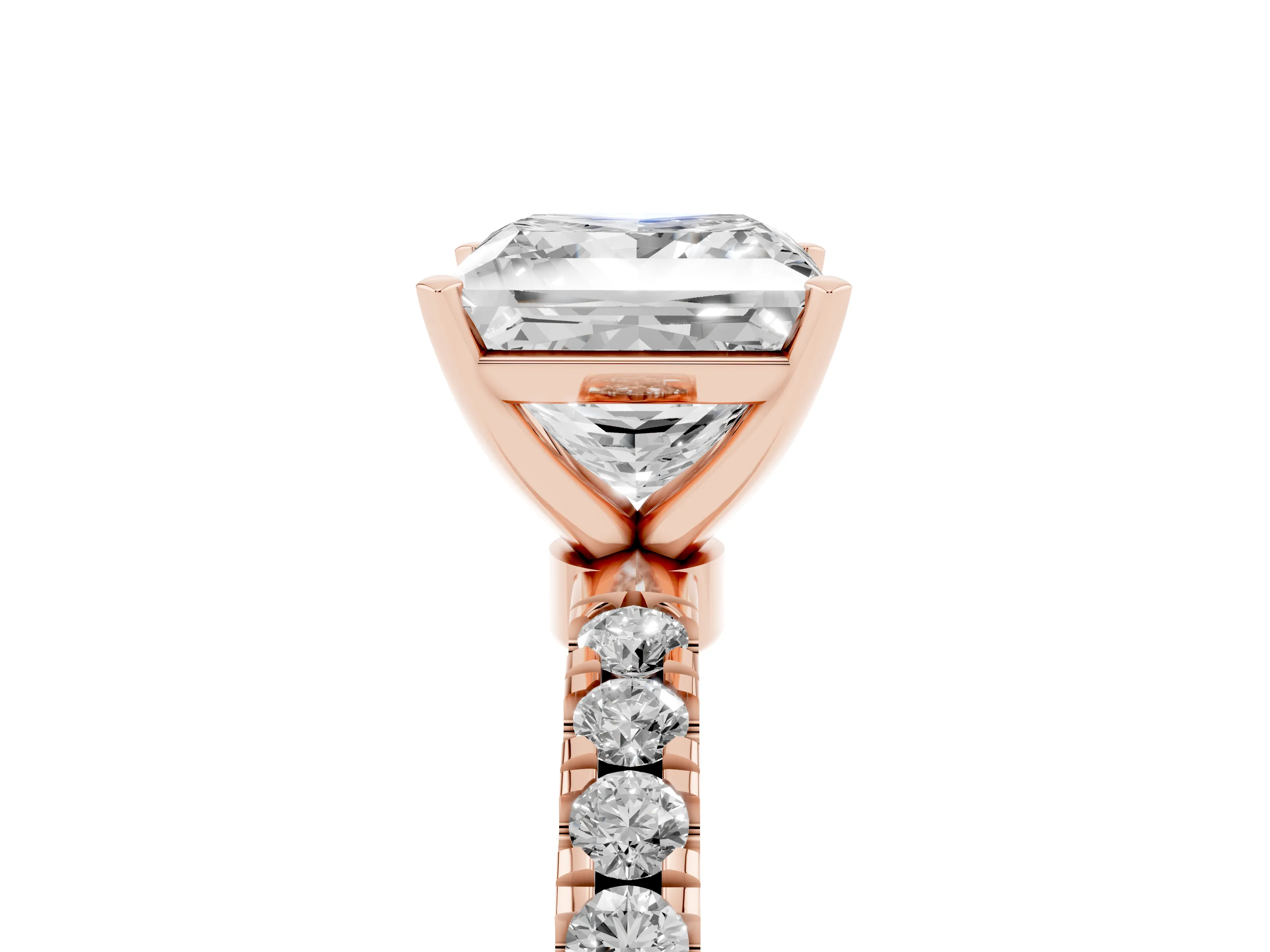 Princess Cut Diamond Solitaire Ring Set in Rose gold with Pavé Accents and Prong Setting
