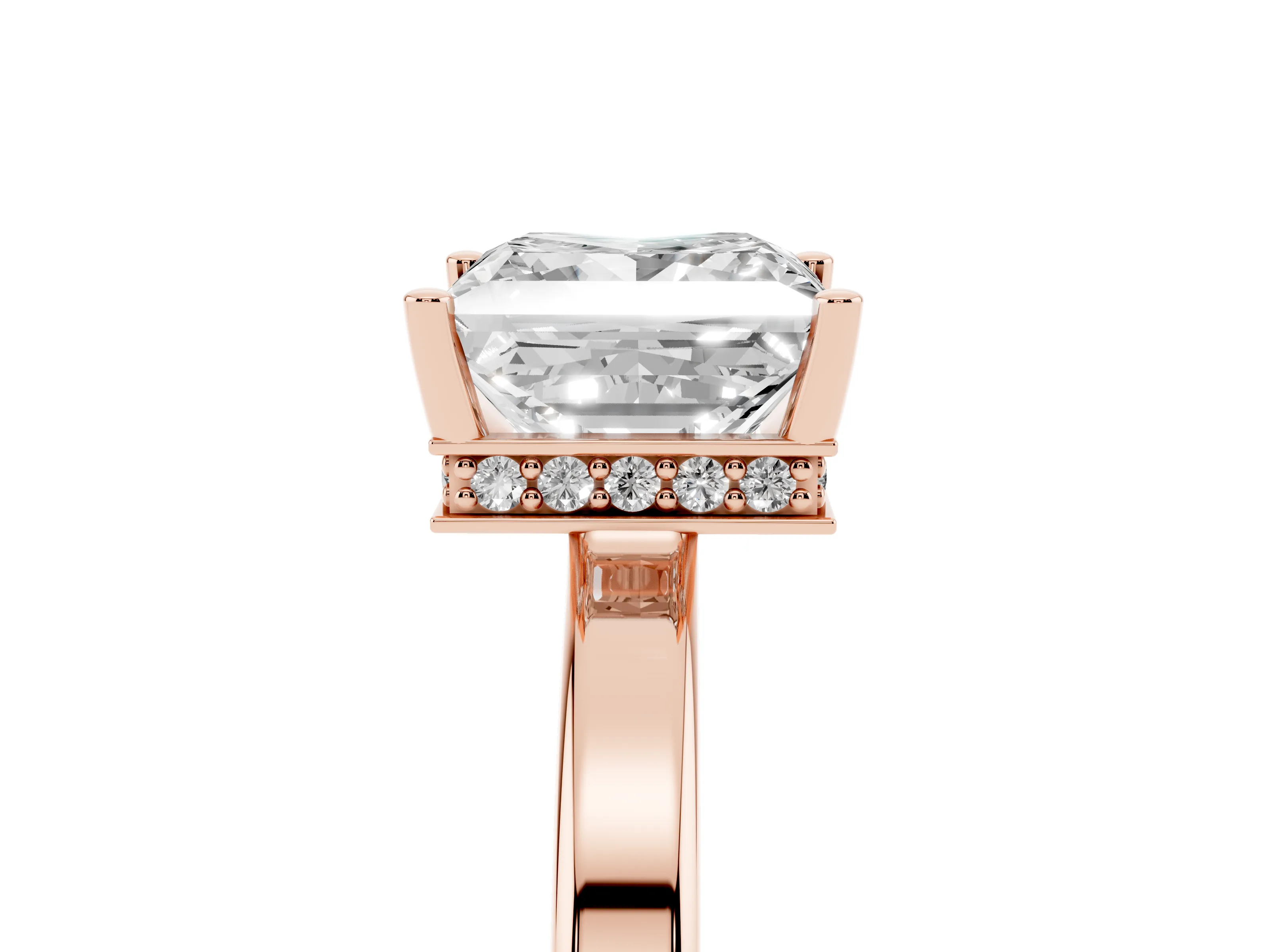 Princess Cut Diamond Solitaire Engagement Ring Set in Rose gold with Prong Setting on a Plain Band