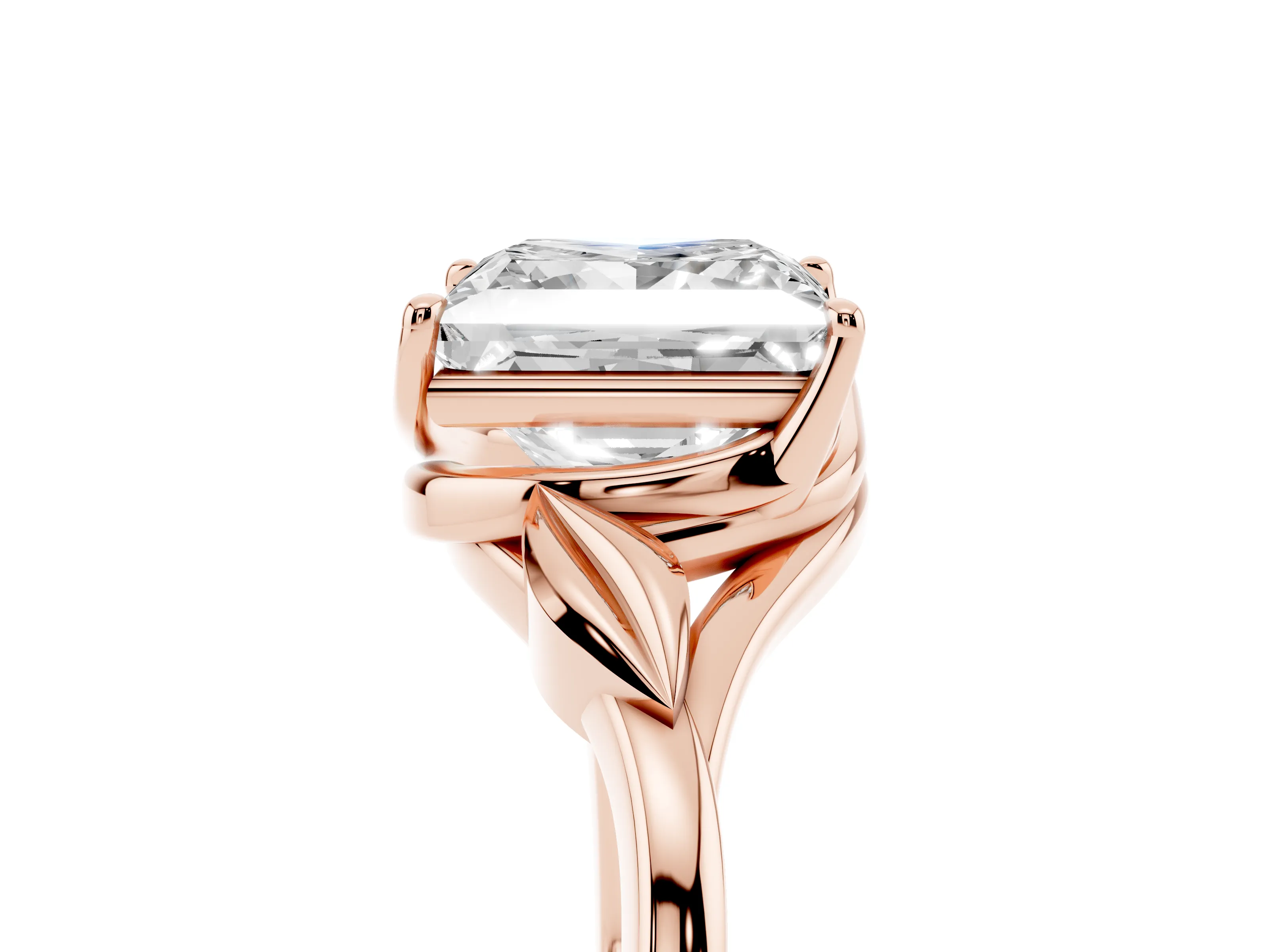 Princess Cut Diamond Solitaire Ring Set in Rose gold with Polished Twist Band
