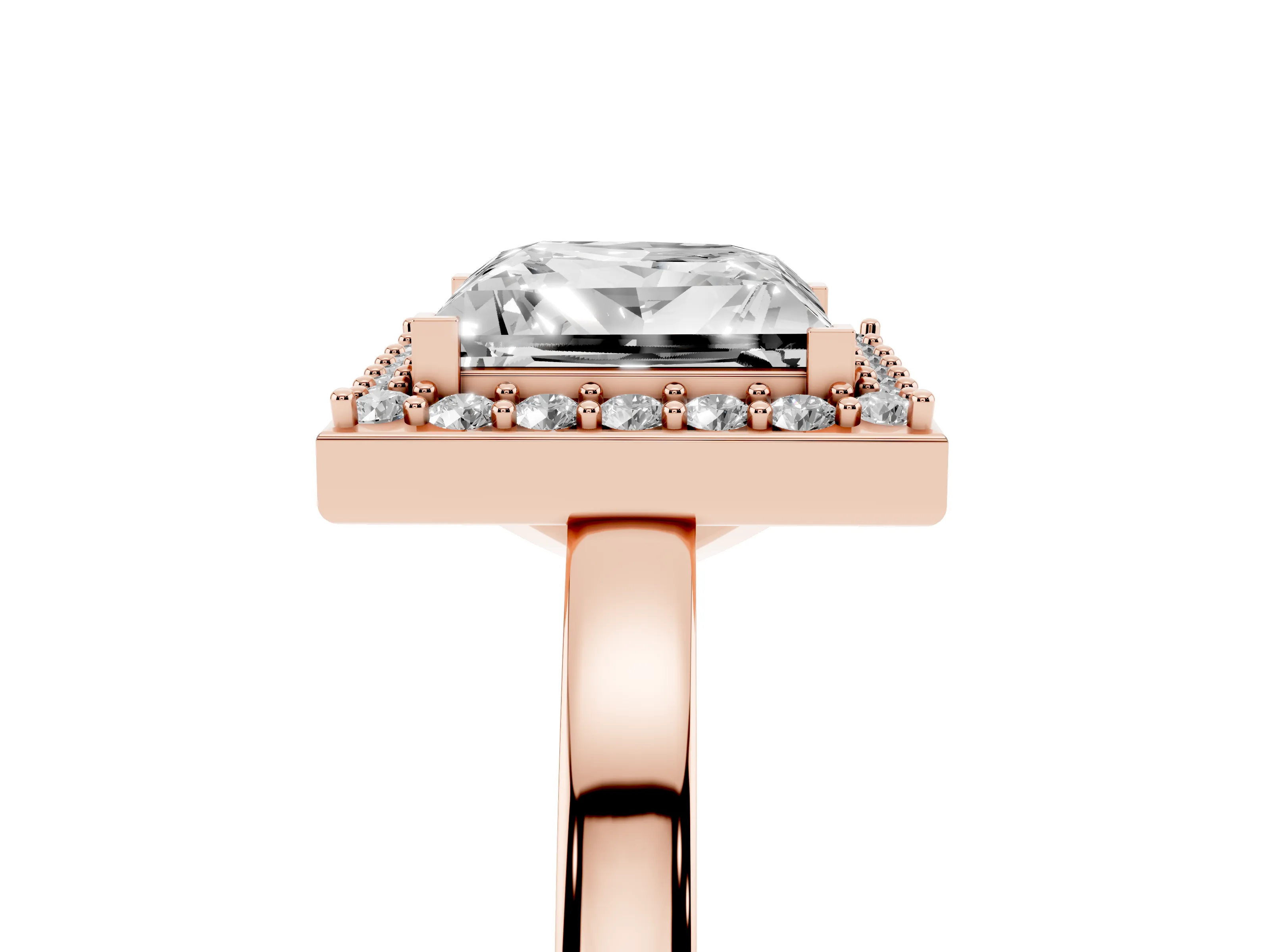Princess Cut Diamond Halo Ring Set in Rose gold with Solitaire Band and Prong Setting