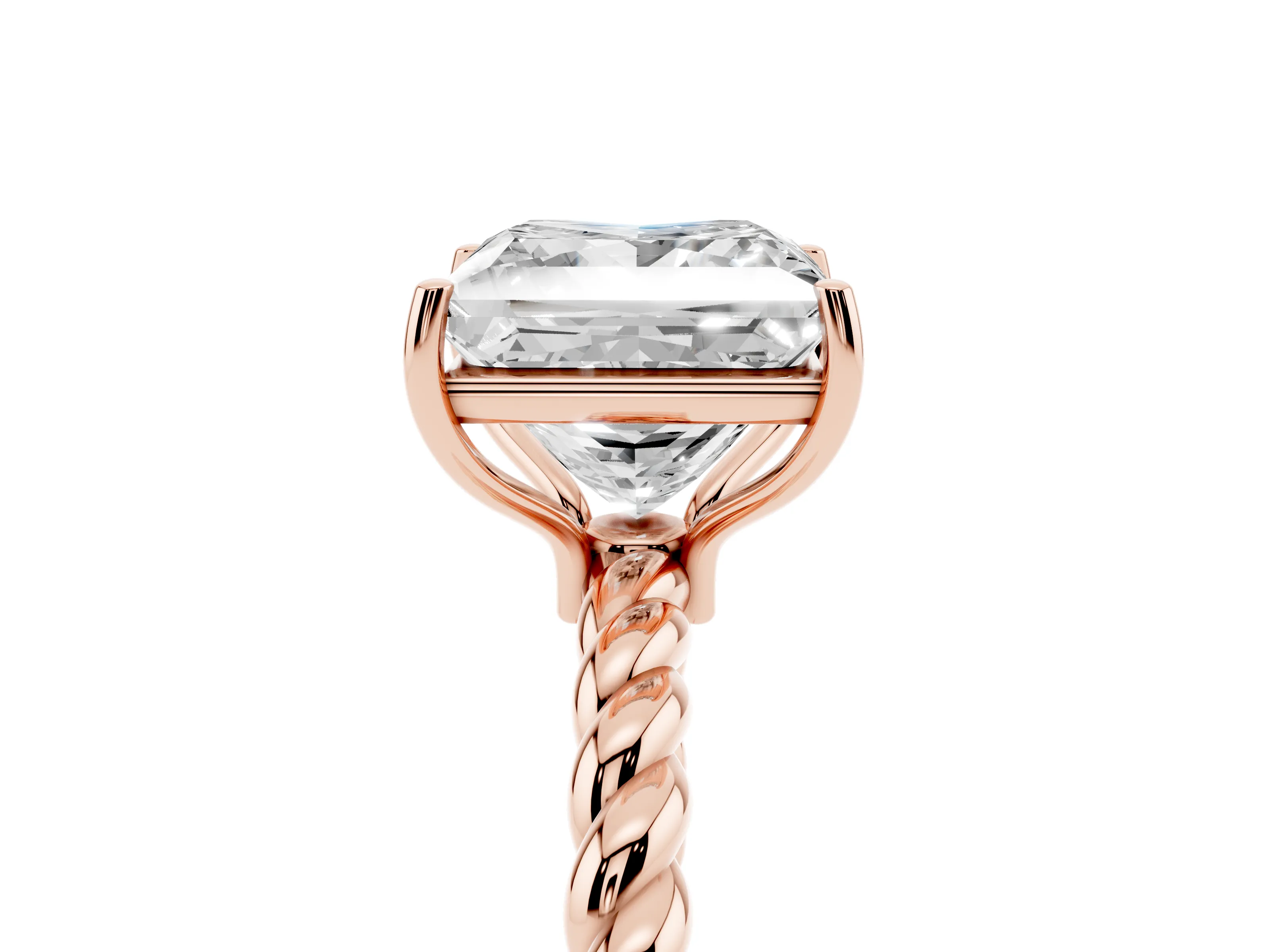 Princess Cut Diamond Solitaire Ring Set in Rose gold with Twist Band and Prong Setting