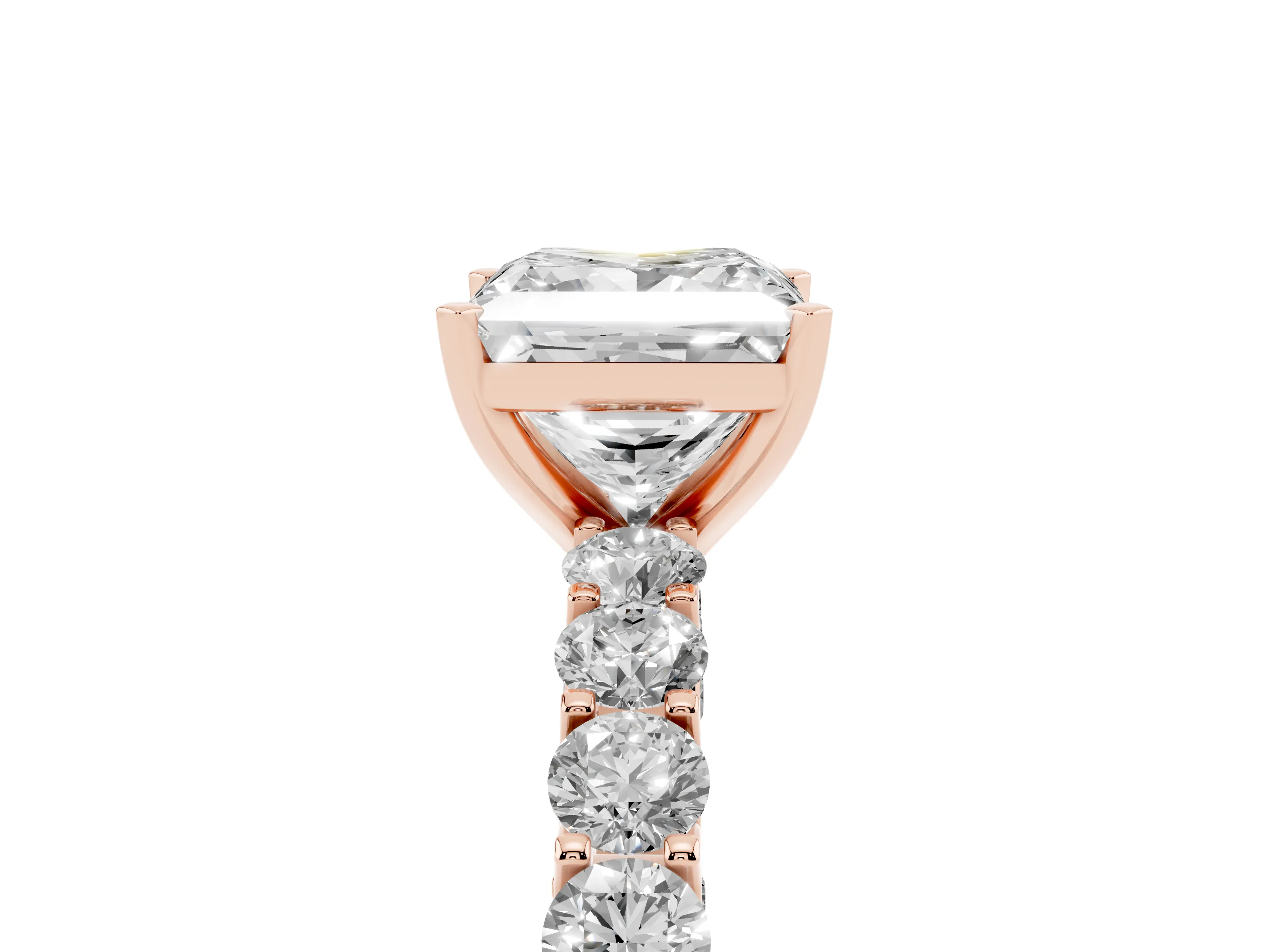 Princess Cut Diamond Solitaire Ring Set in Rose gold with Shared Prong Pavé Band