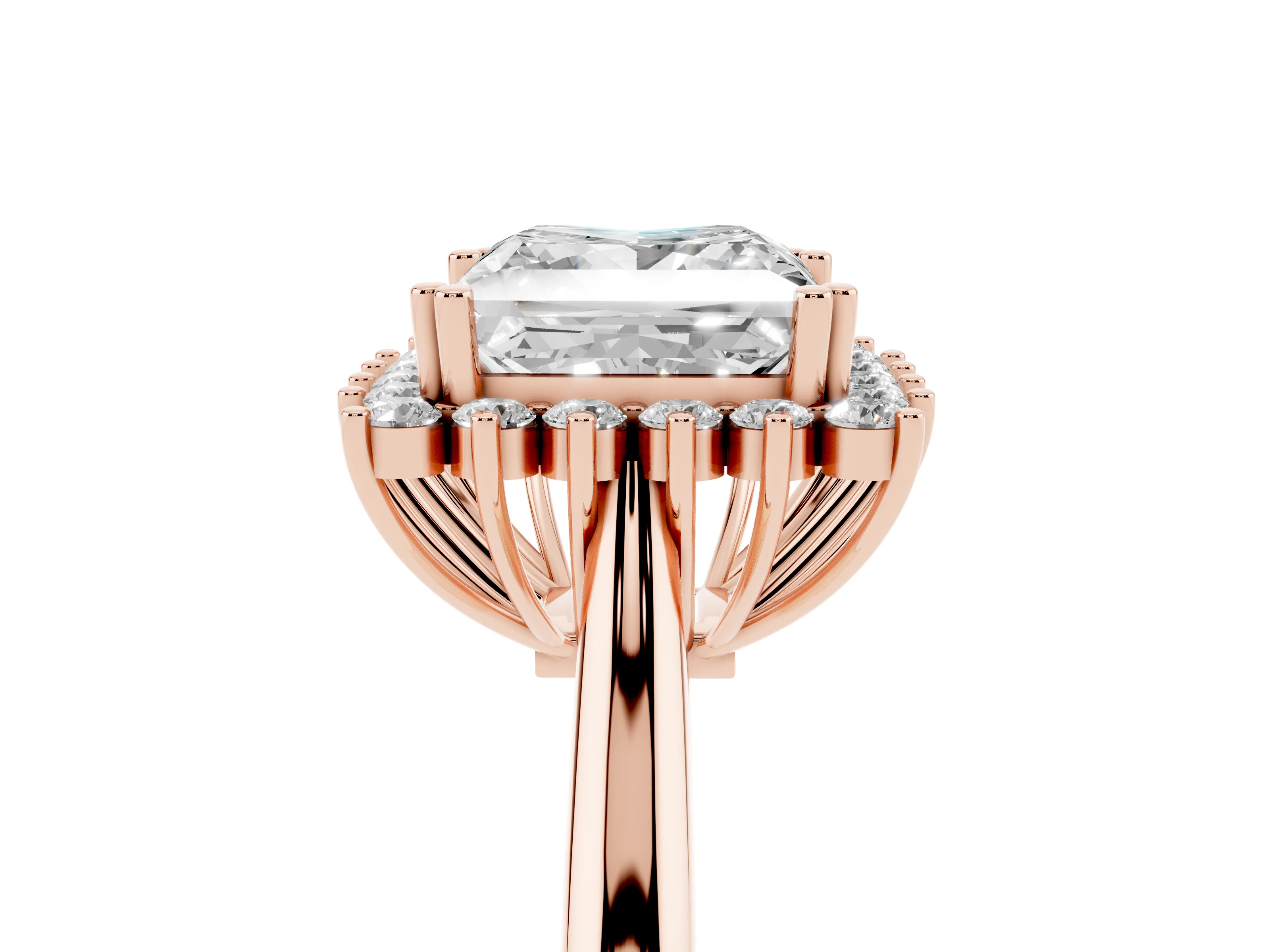 Princess Cut Diamond Halo Ring Set in Rose gold with Plain Solitaire Band and Prong Setting