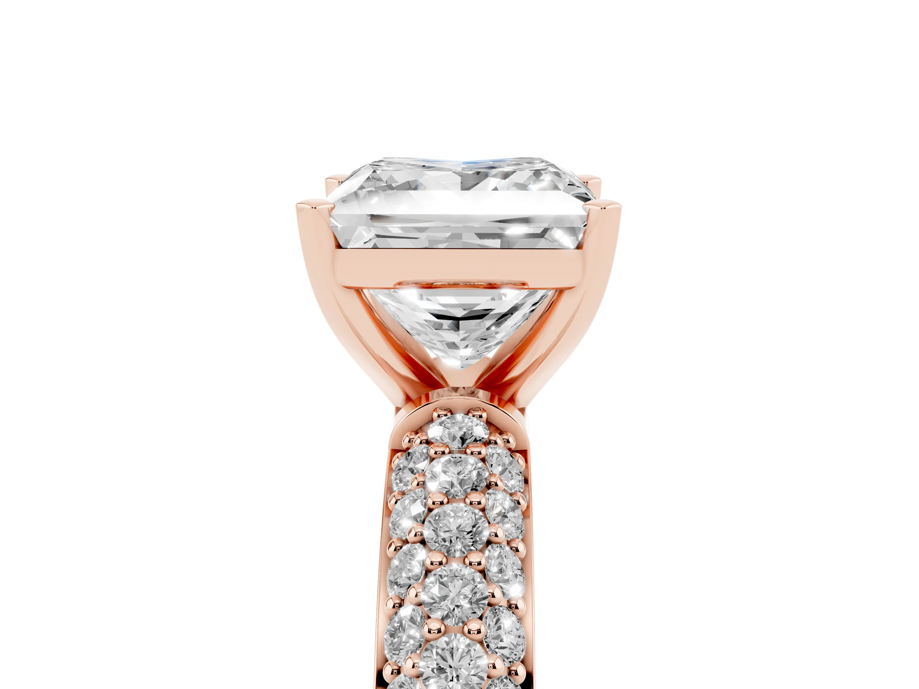Princess Cut Diamond Solitaire Ring Set in Rose gold with Prong Setting and Pavé-Set Band