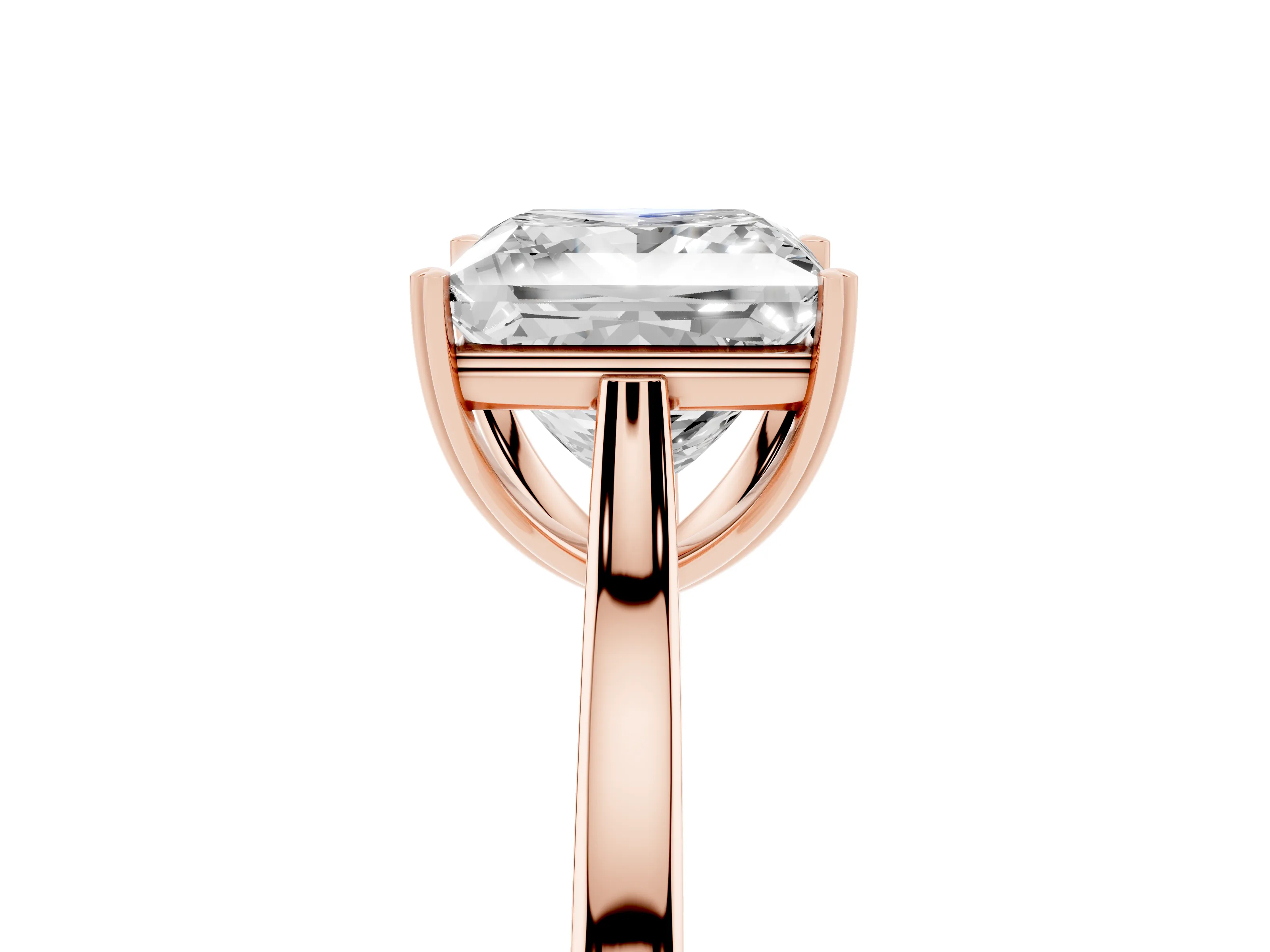 Princess Cut Diamond Solitaire Heart Prong Engagement Ring Set in Rose gold with Tapered Band