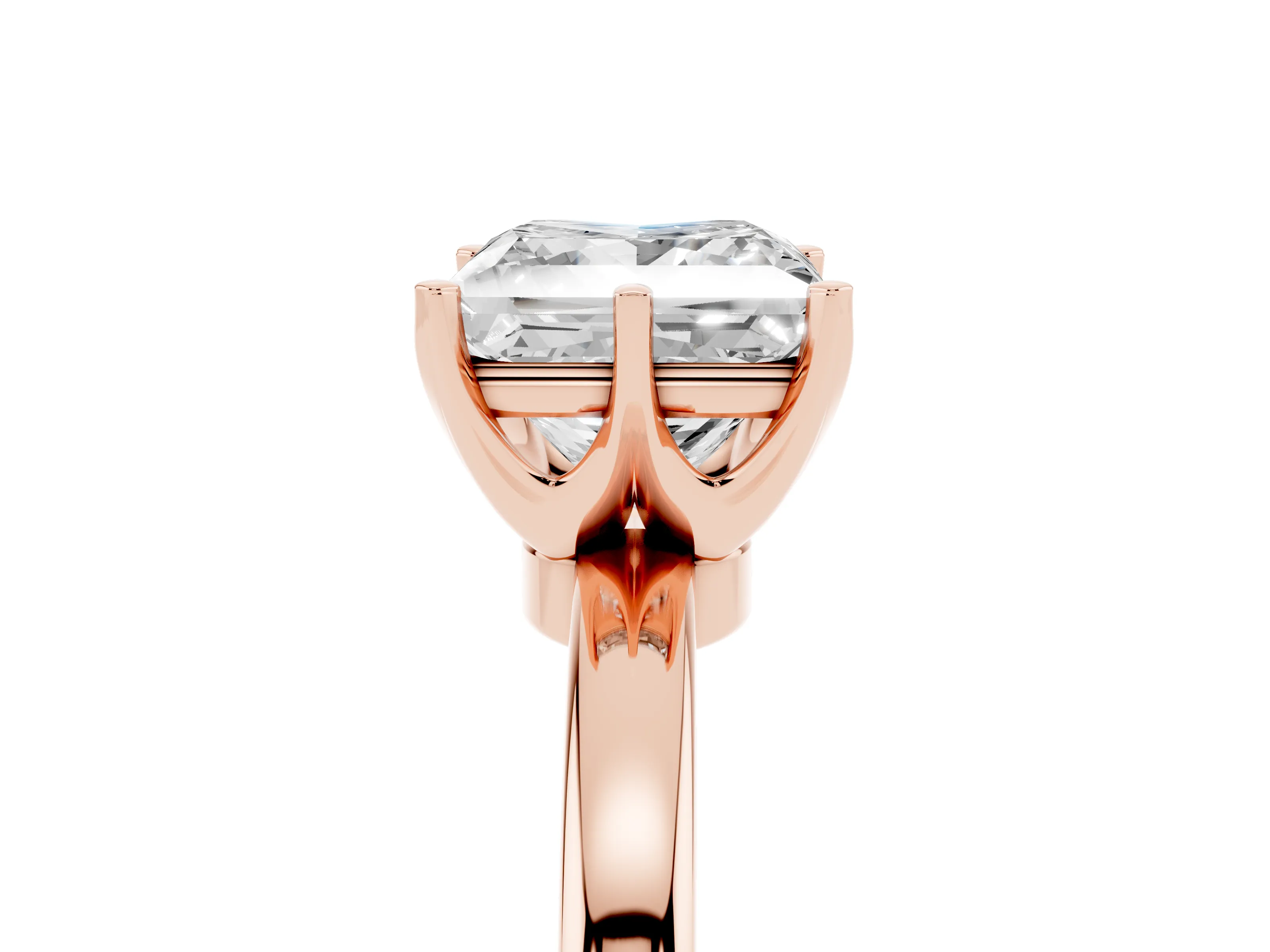 Princess Cut Diamond Solitaire Ring Set in Rose gold with Raised Prong Setting on a Classic Band