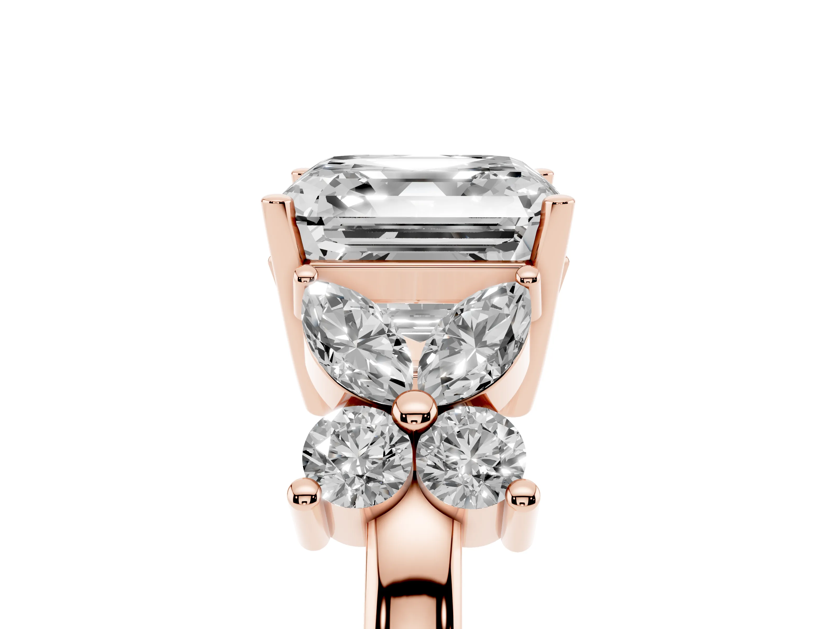 Princess Cut Diamond Floral Cluster Ring Set in Rose gold with Marquise Petals and Prong Setting