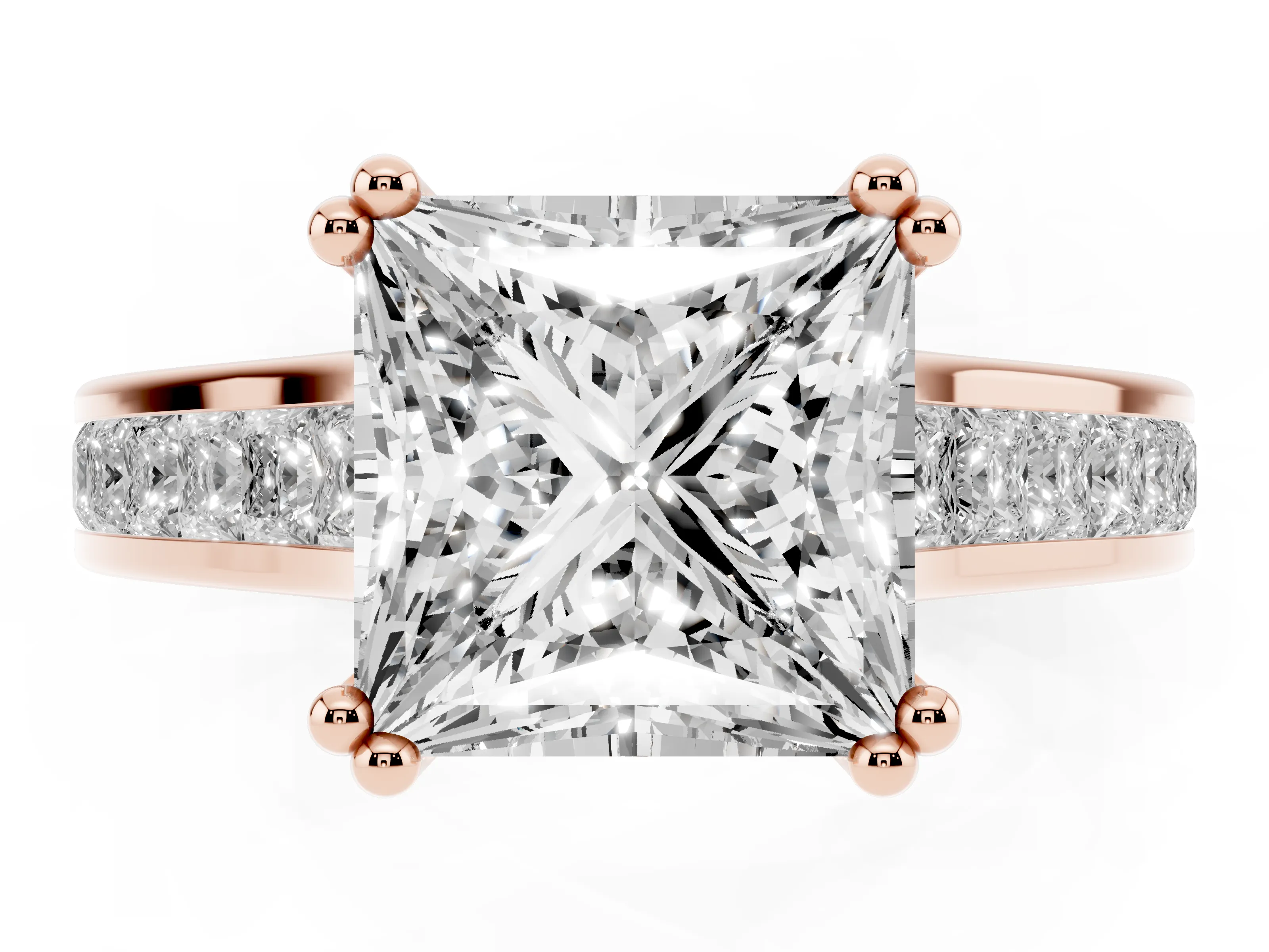 Princess Cut Diamond Channel Set Solitaire Engagement Ring Set in Rose gold with Prong Setting