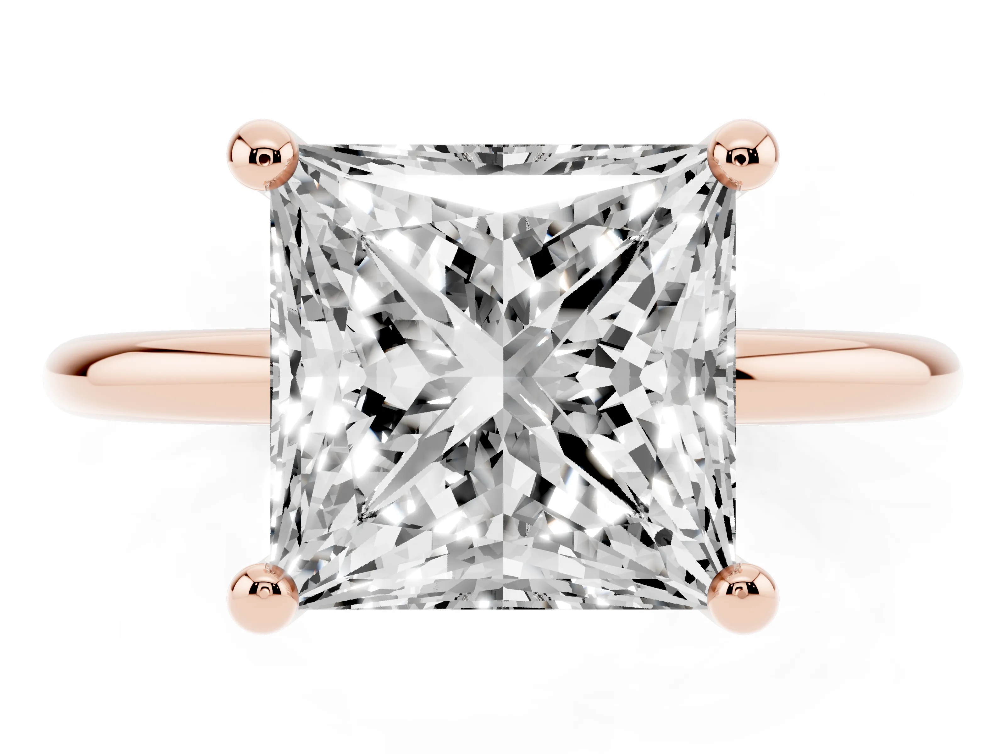 Princess Cut Diamond Solitaire Ring Set in Rose gold with Secure Prong Setting on a Classic Band