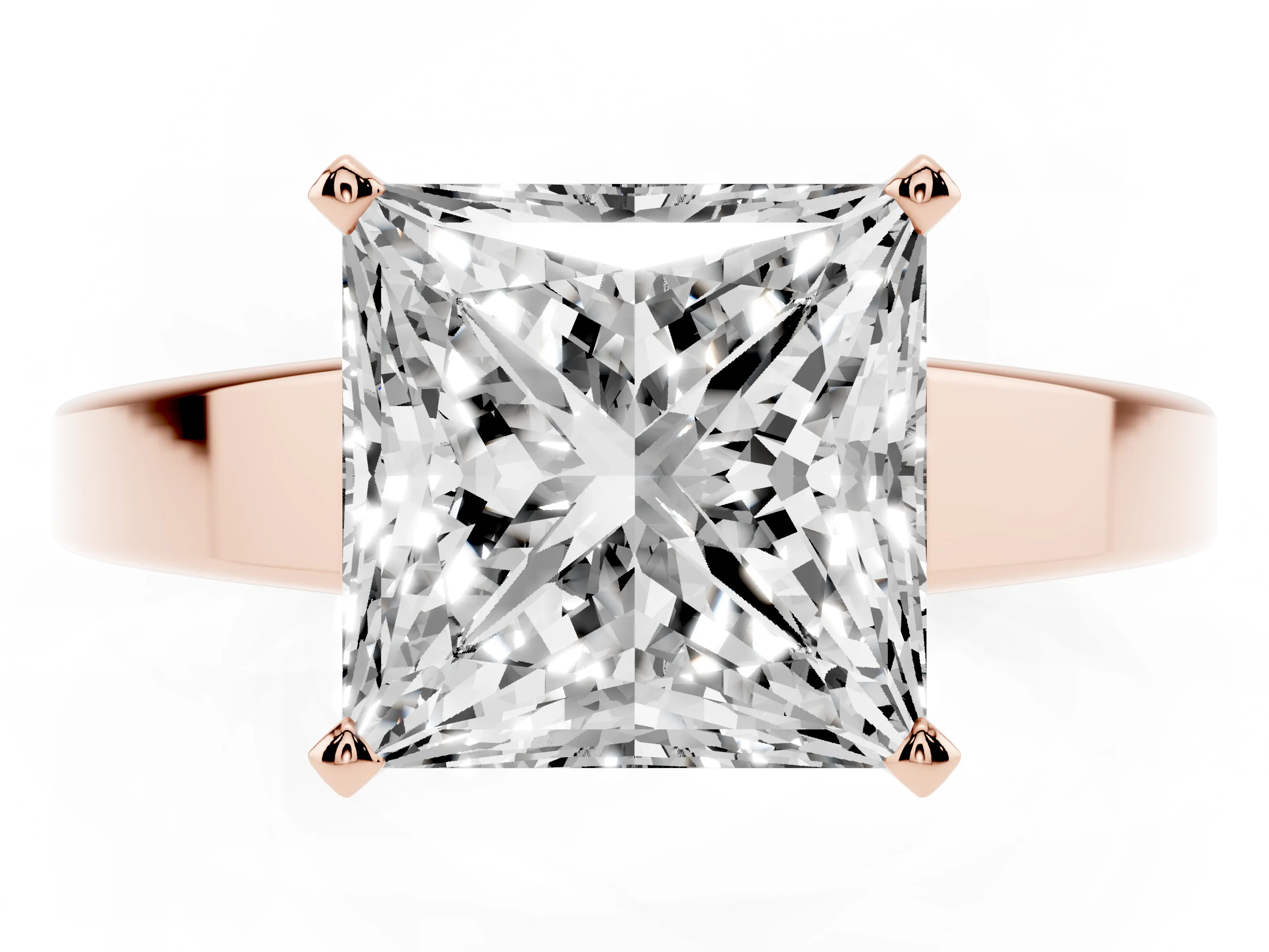 Princess Cut Diamond Solitaire Engagement Ring Set in Rose gold with Prong Setting and Tapered Band