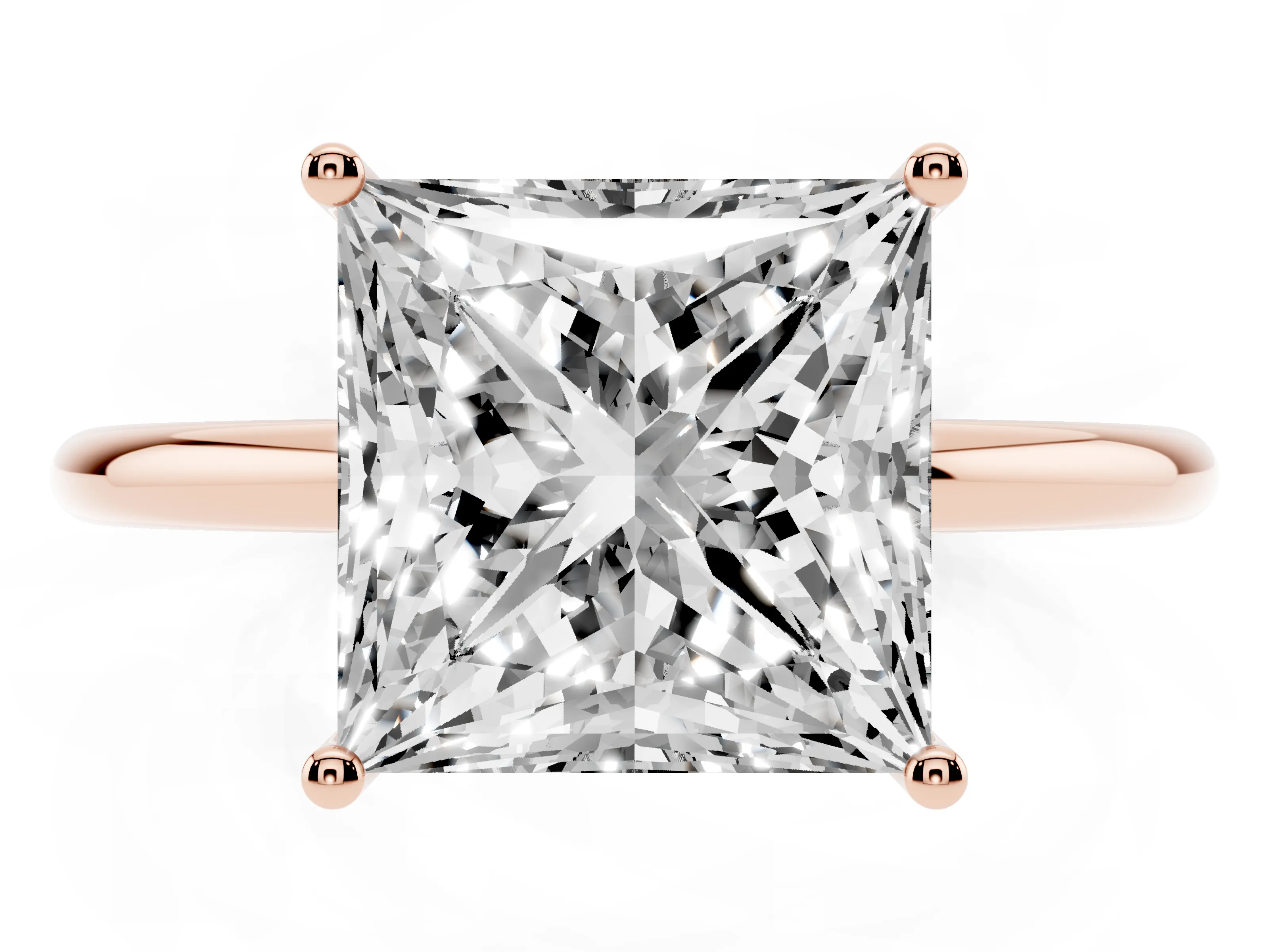 Princess Cut Diamond Solitaire Engagement Ring Set in Rose gold with Thin Band and Prong Setting