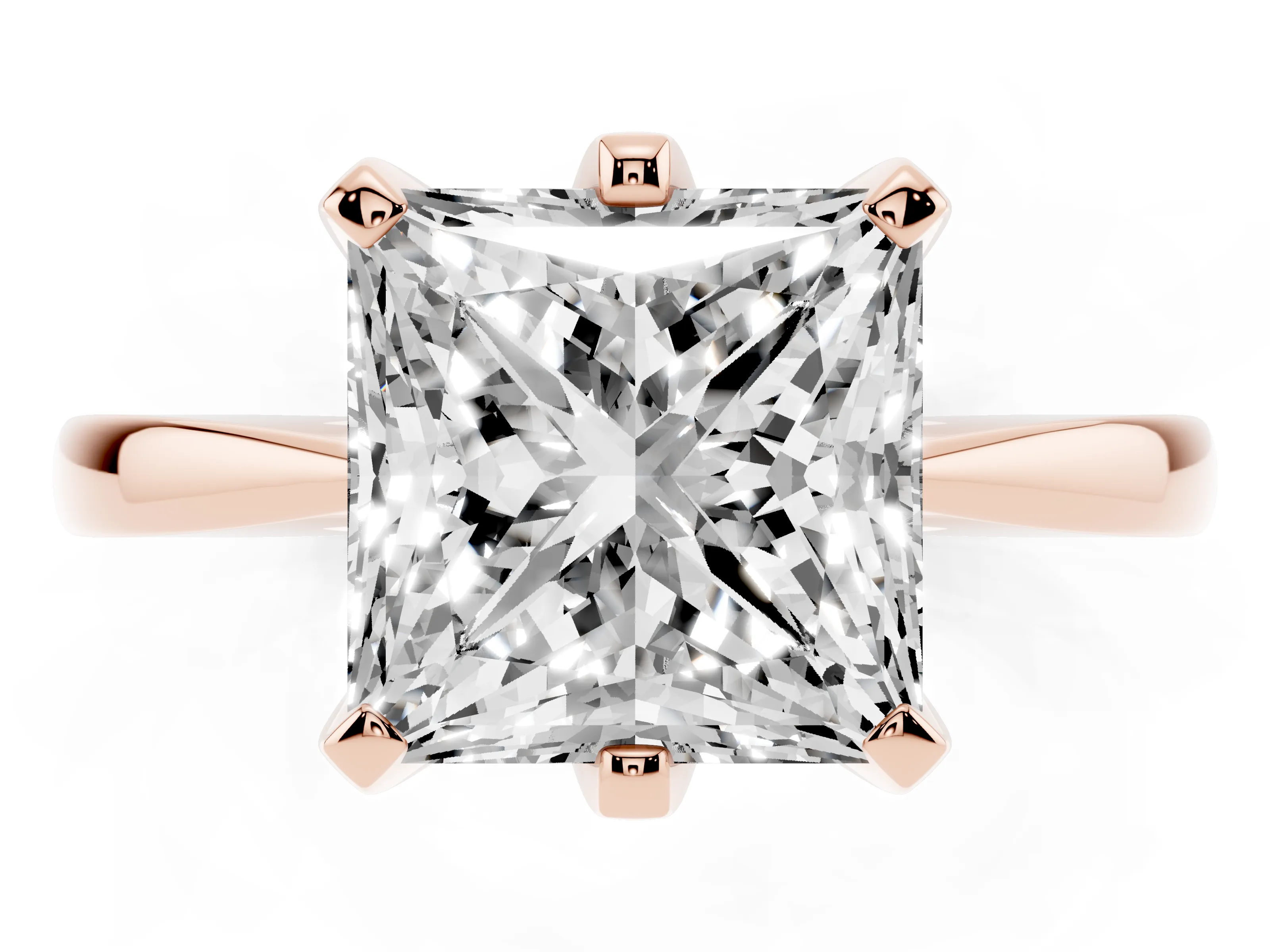 Princess Cut Diamond Solitaire Engagement Ring Set in Rose gold with Slim Tapered Solitaire Band