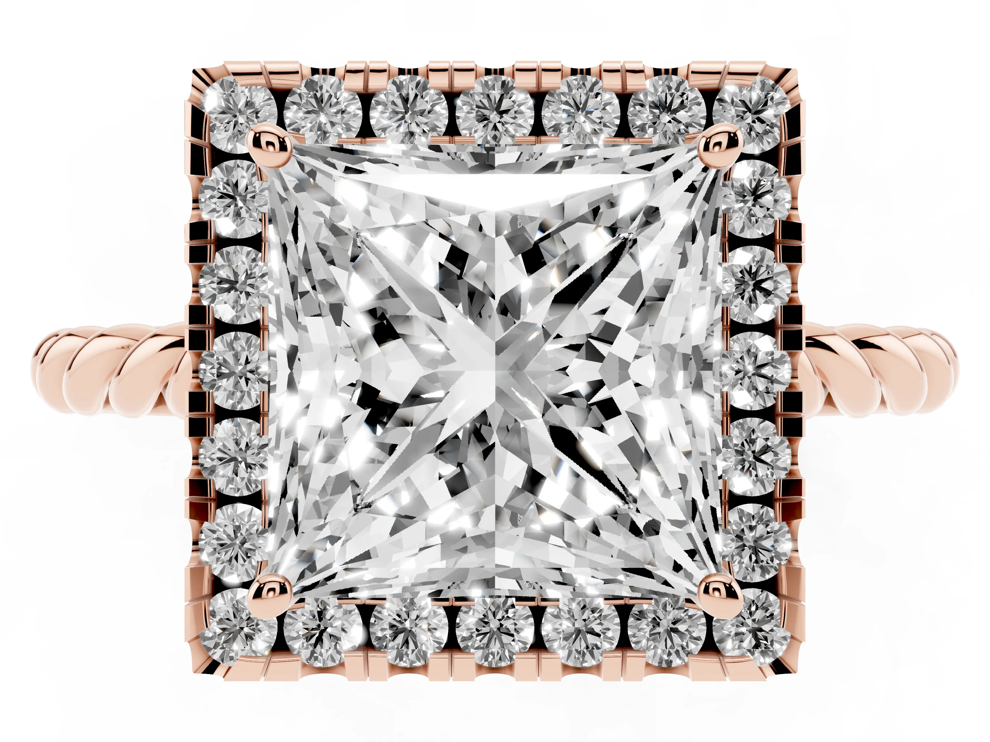 Princess Cut Diamond Halo Ring Set in Rose gold with Plain Twisted Band