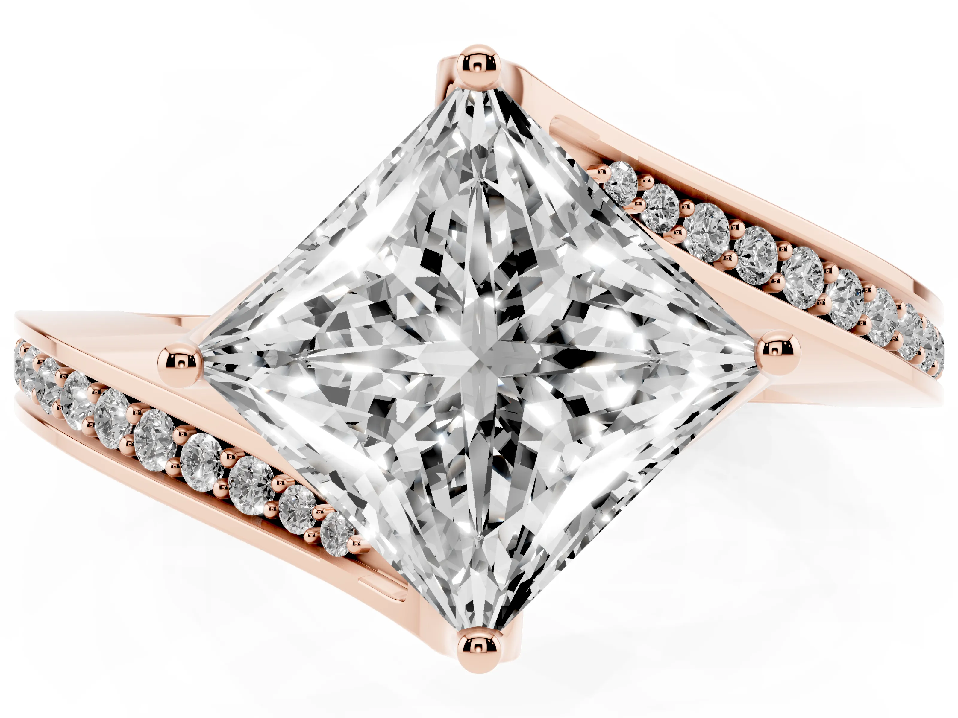 Princess Cut Diamond Solitaire Ring Set in Rose gold with Intertwined Pavé Twist Band