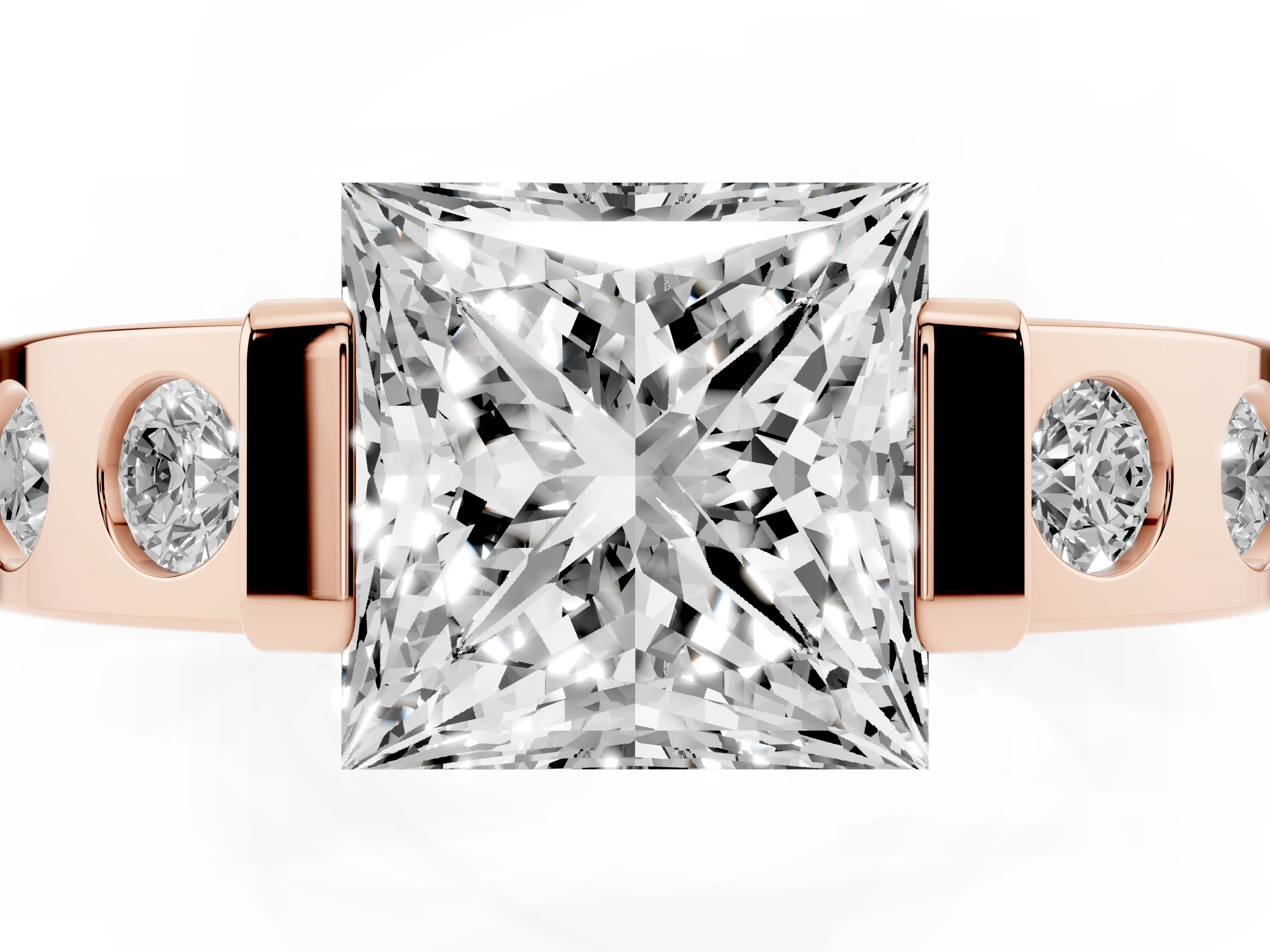 Princess Cut Diamond Channel-Set Band Ring Set in Rose gold with Bezel Prong Setting