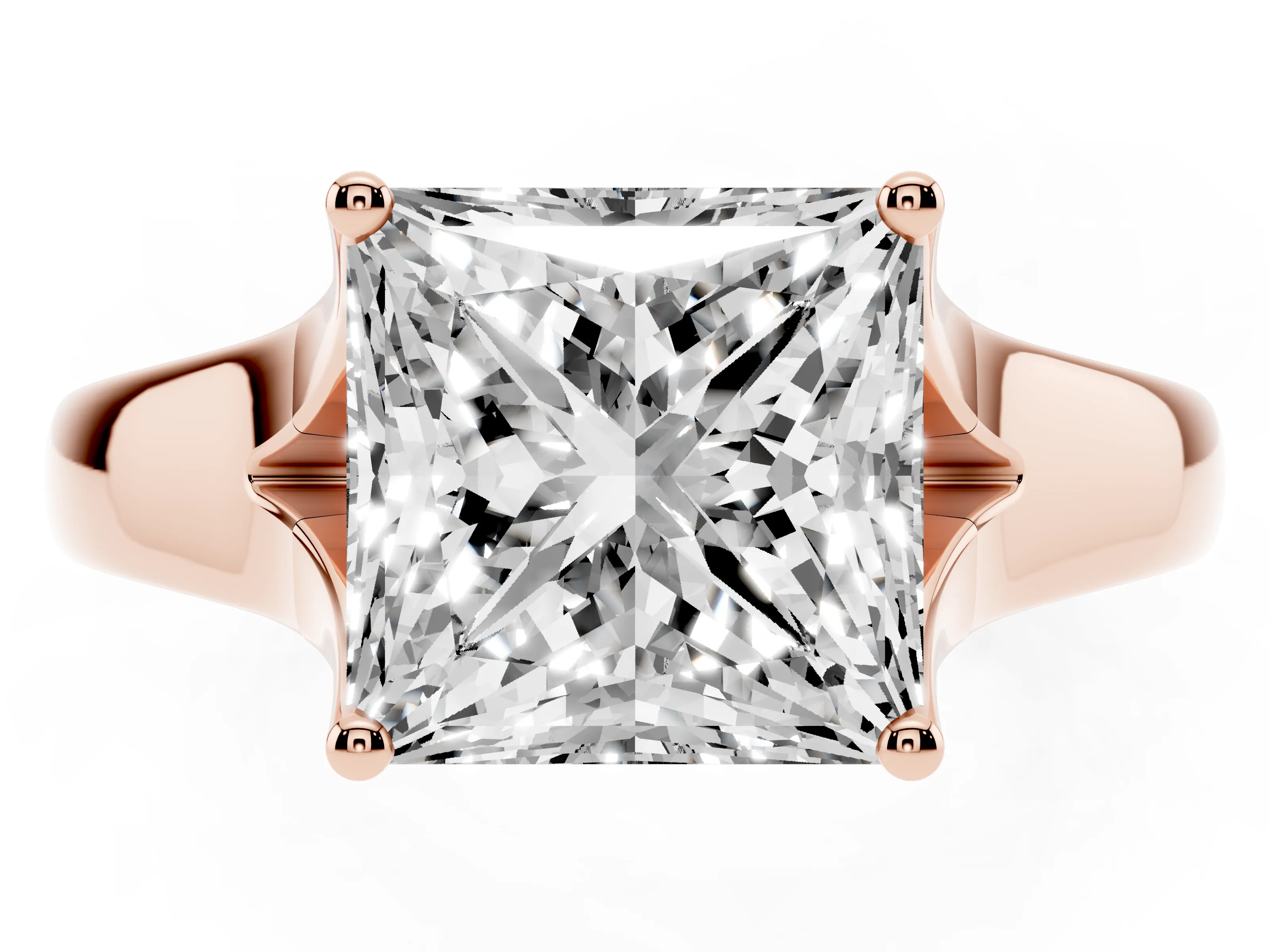 Princess Cut Diamond Solitaire Ring Set in Rose gold with Arched Cathedral Band and Prong Setting